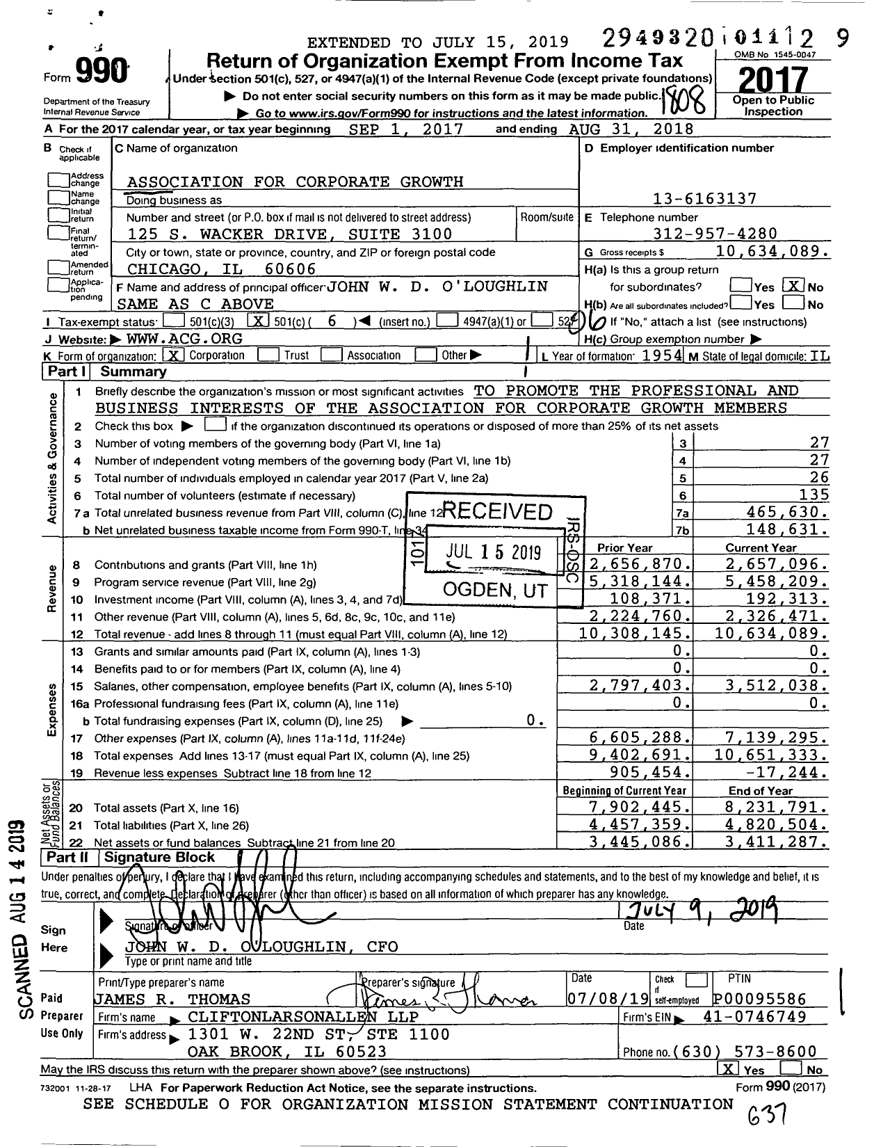Image of first page of 2017 Form 990O for Association for Corporate Growth