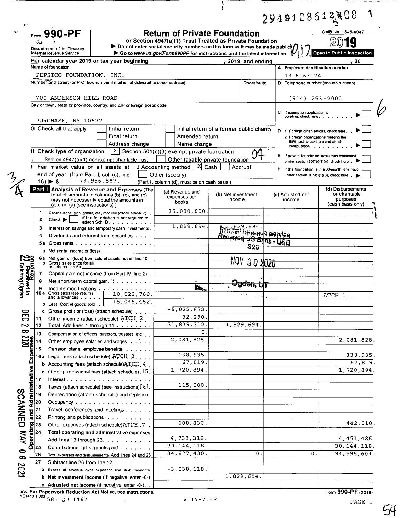 Image of first page of 2019 Form 990PF for Pepsico Foundation