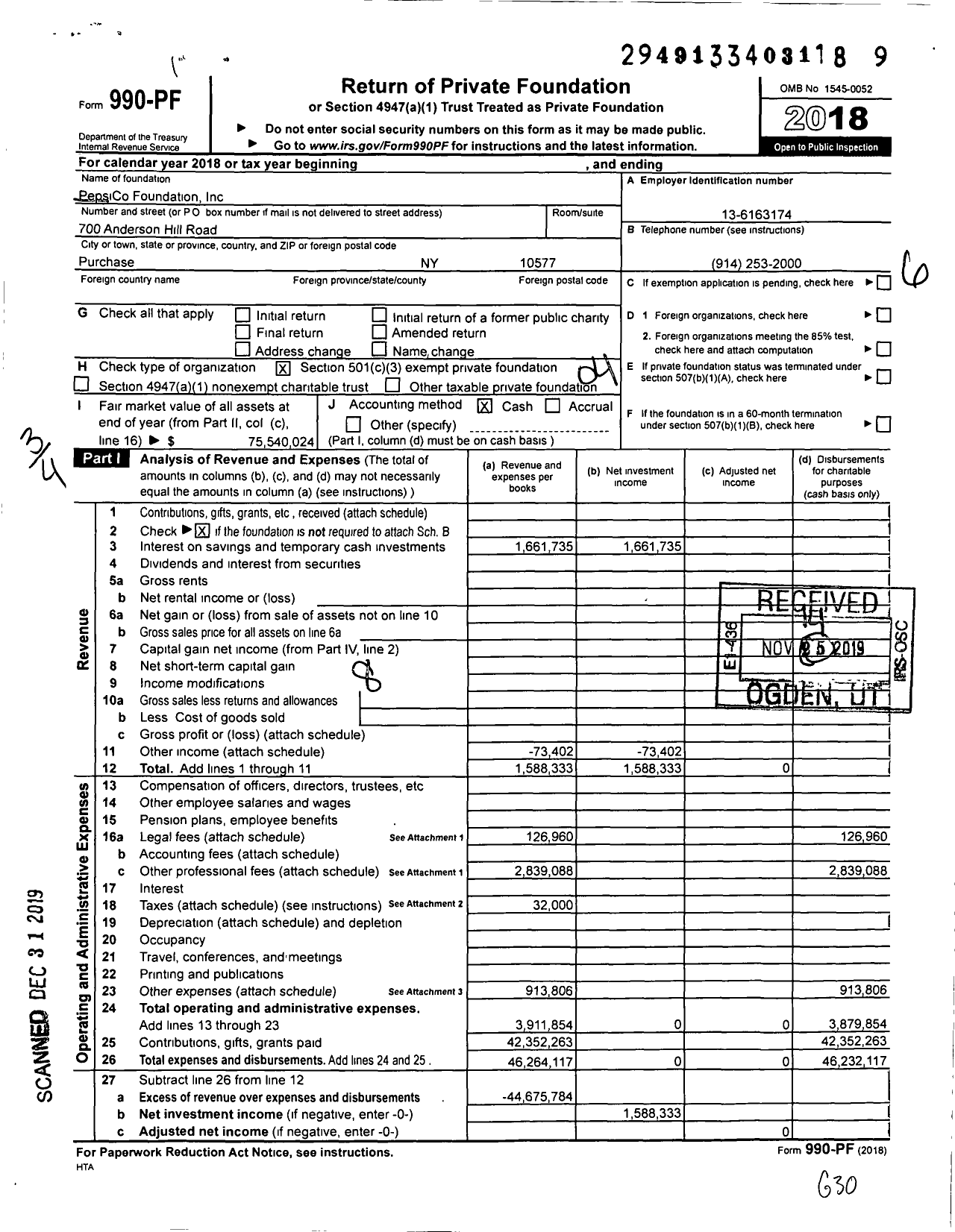 Image of first page of 2018 Form 990PF for Pepsico Foundation