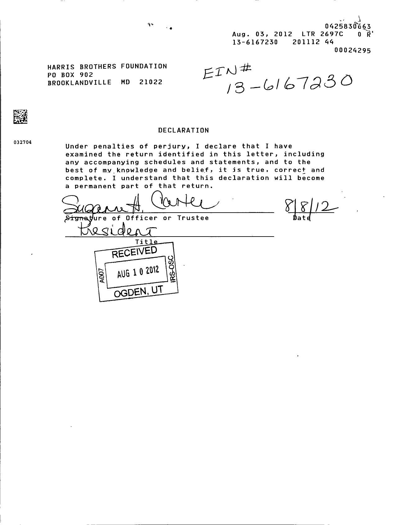 Image of first page of 2011 Form 990PR for Harris Brothers Foundation