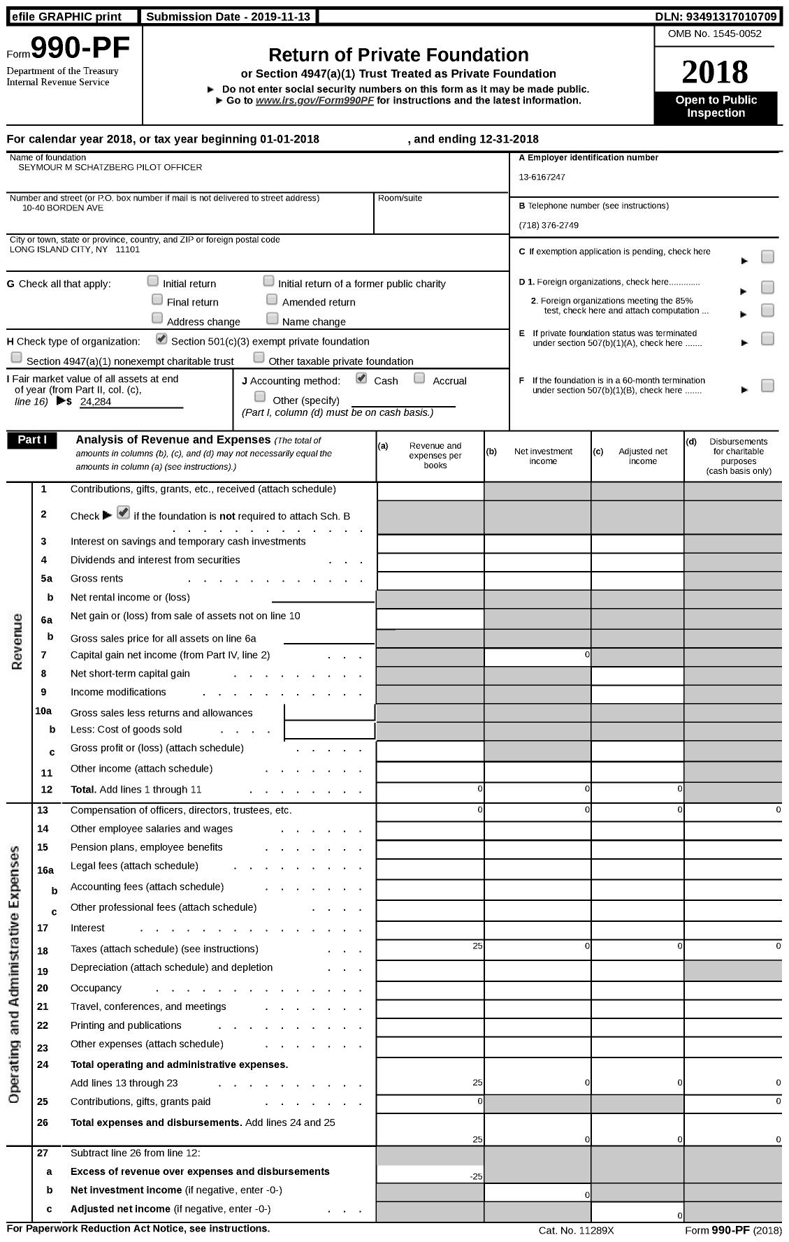 Image of first page of 2018 Form 990PF for Seymour M Schatzberg Pilot Officer Memorial Fund of Aroana Lodge 256