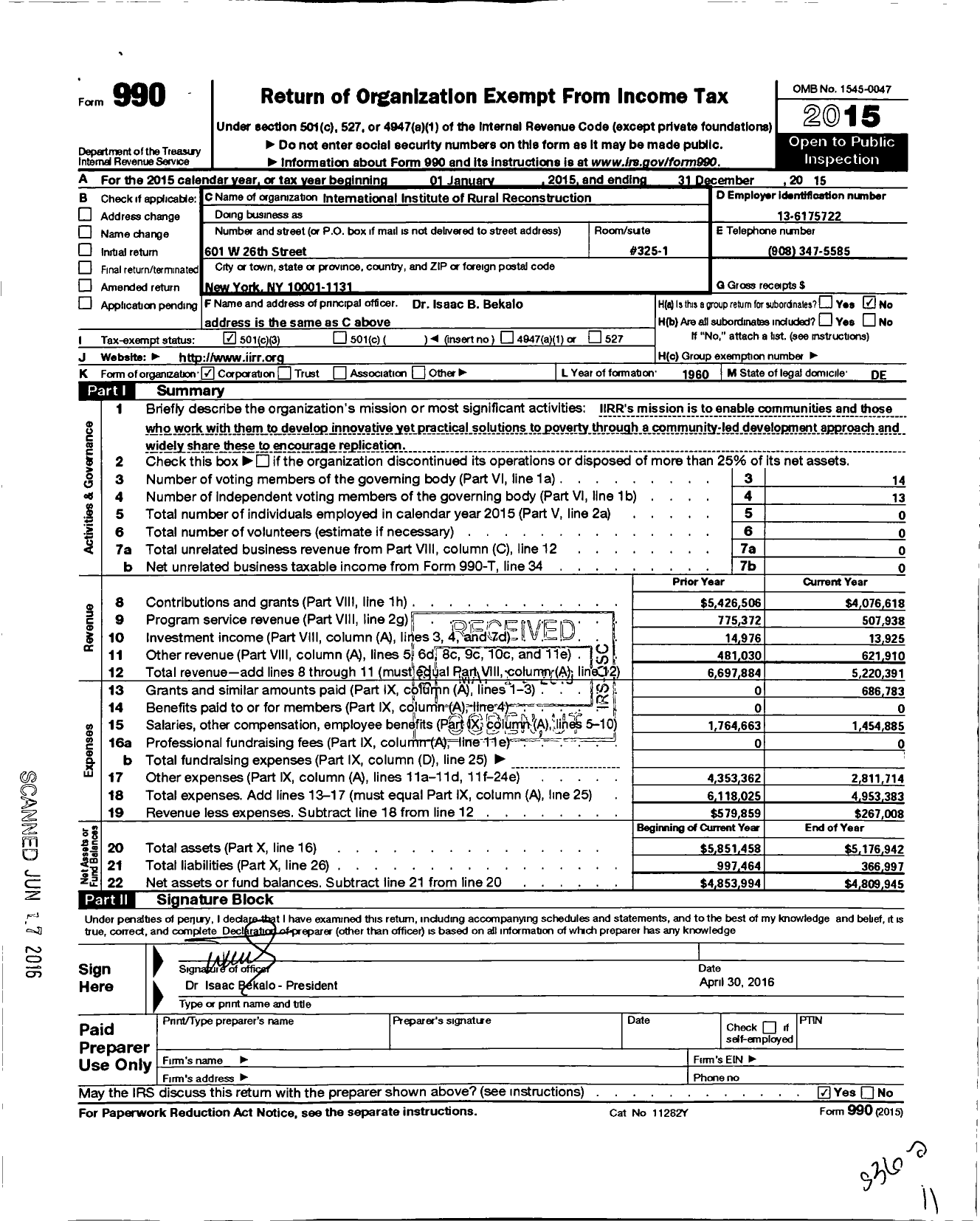 Image of first page of 2015 Form 990 for Nonstock Nonprofit organization