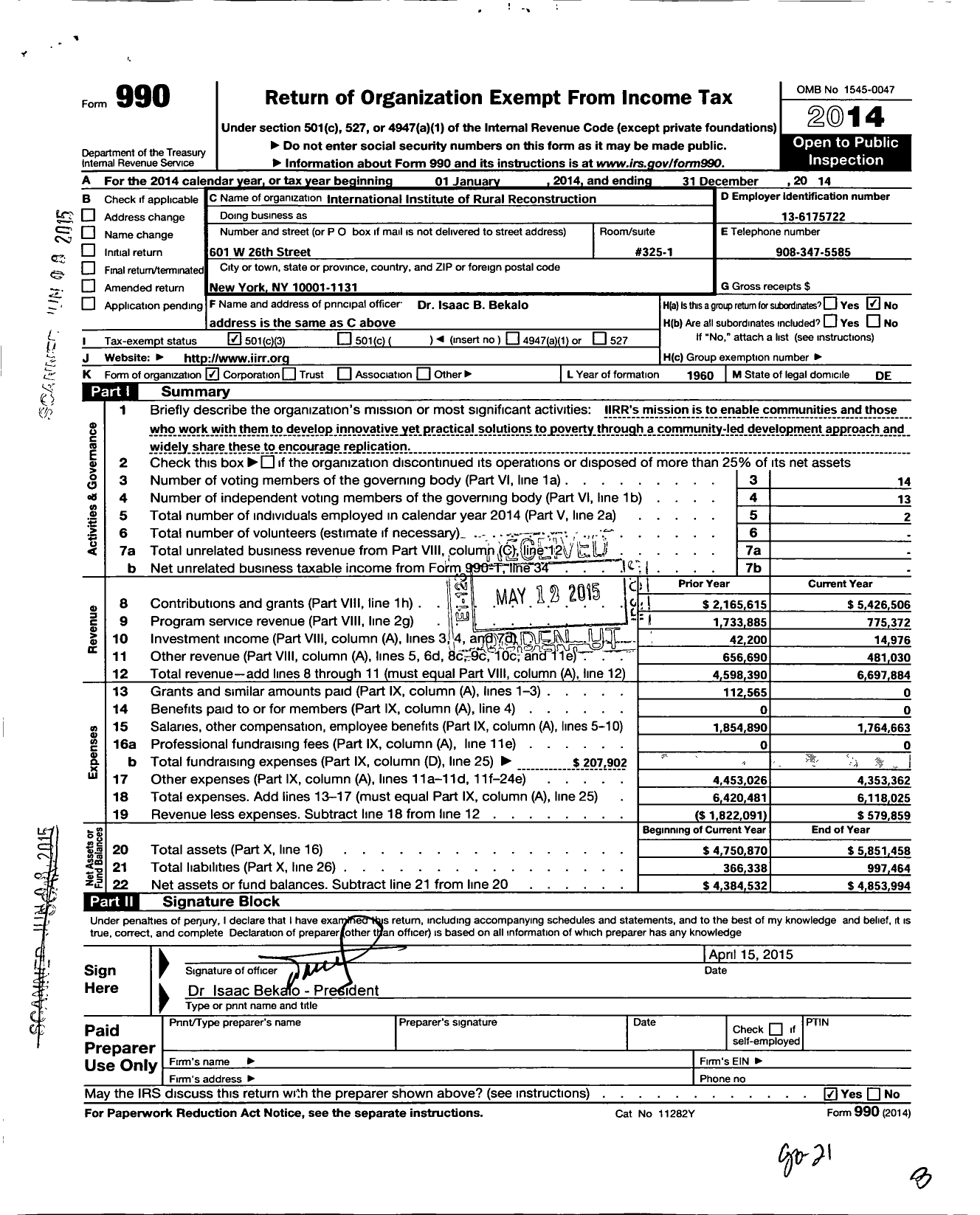 Image of first page of 2014 Form 990 for Non-stock Non-profit organization