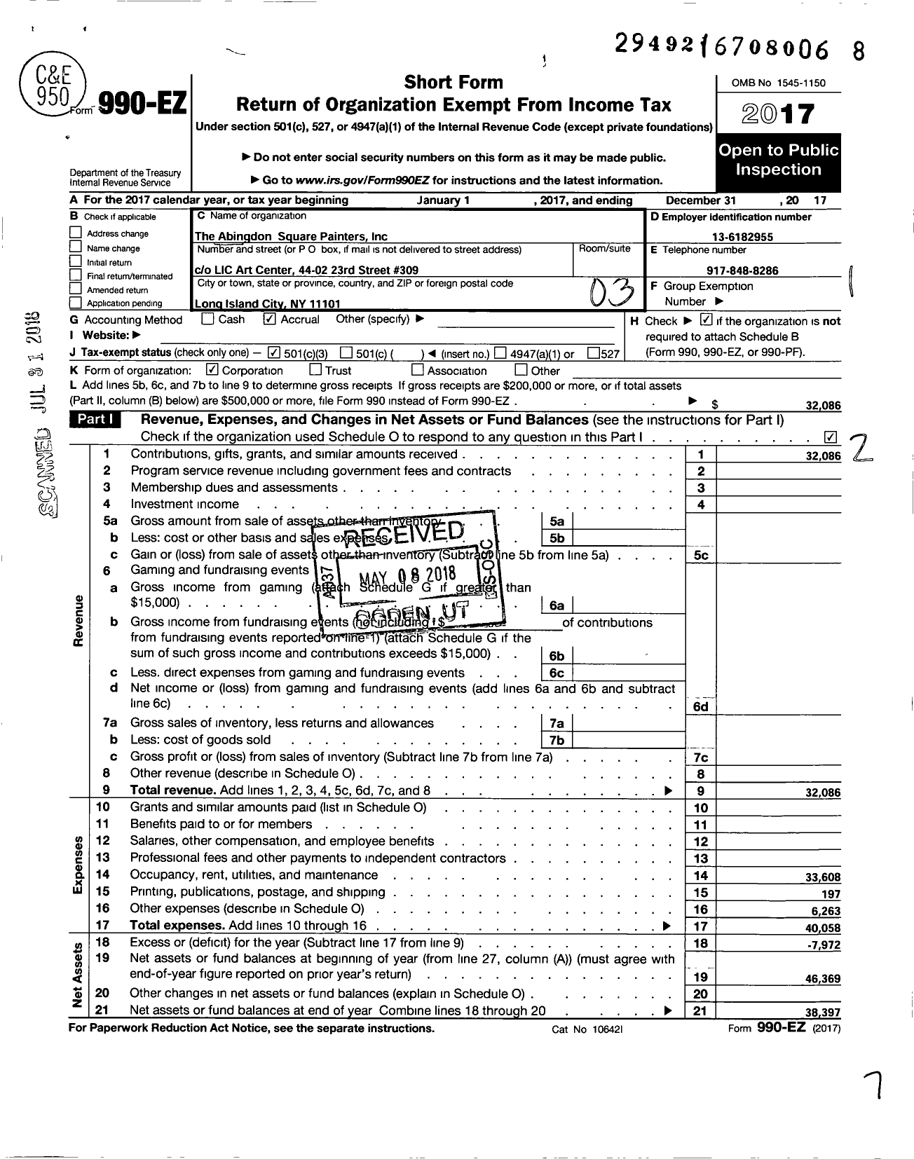 Image of first page of 2017 Form 990EZ for The Abingdon Square Painters