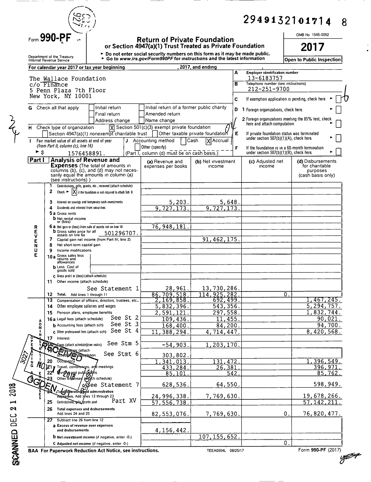 Image of first page of 2017 Form 990PF for The Wallace Foundation
