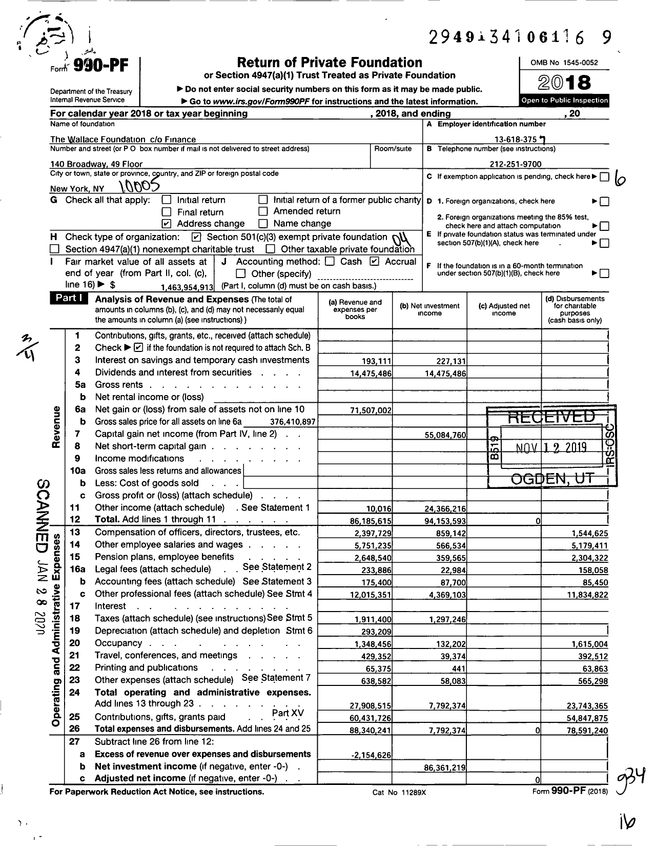 Image of first page of 2018 Form 990PF for The Wallace Foundation
