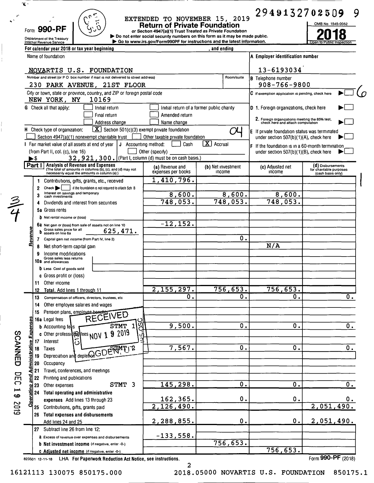 Image of first page of 2018 Form 990PF for Novartis Us Foundation