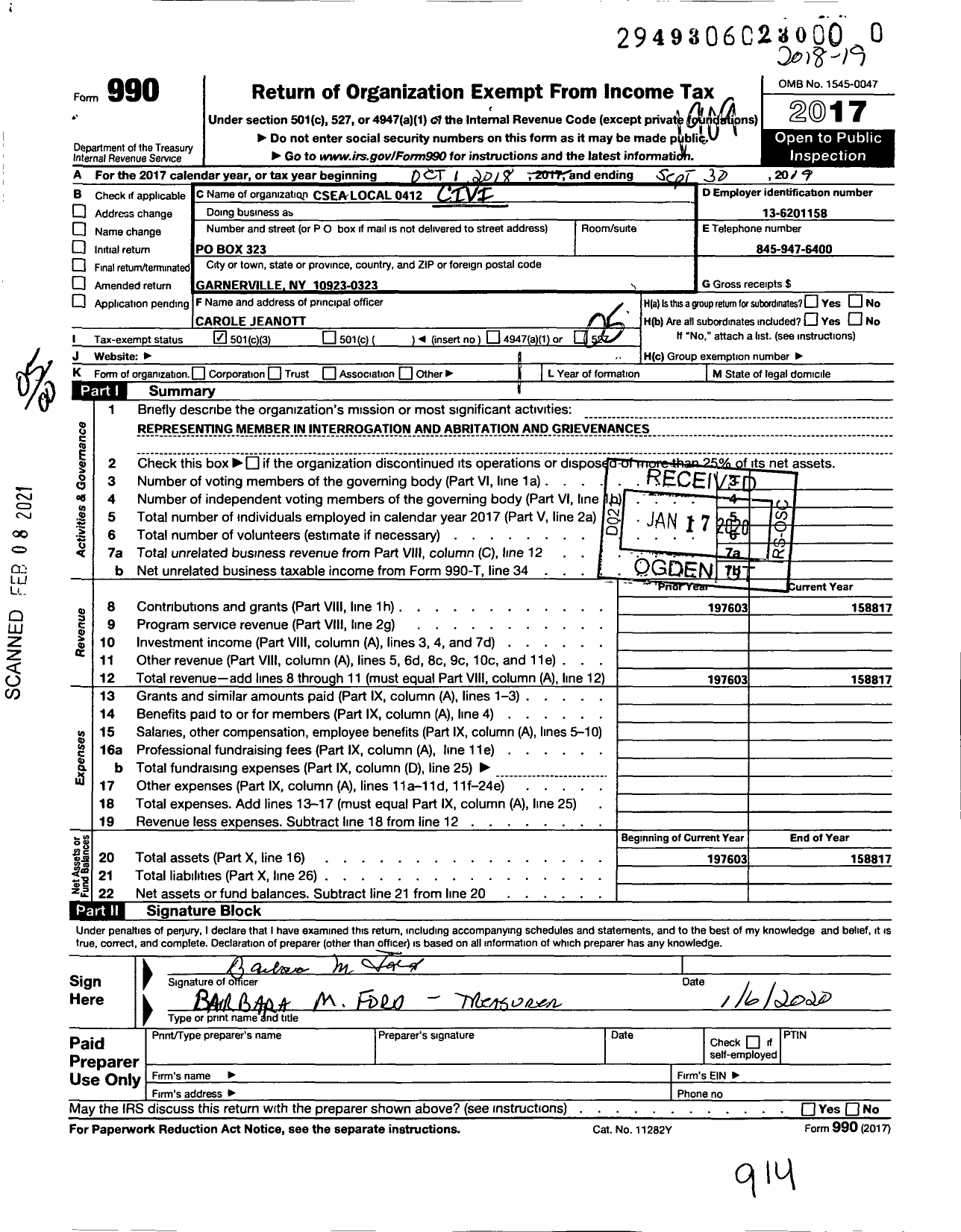 Image of first page of 2018 Form 990O for Civil Service Employees Association - 0412 Hudson Valley Ddso