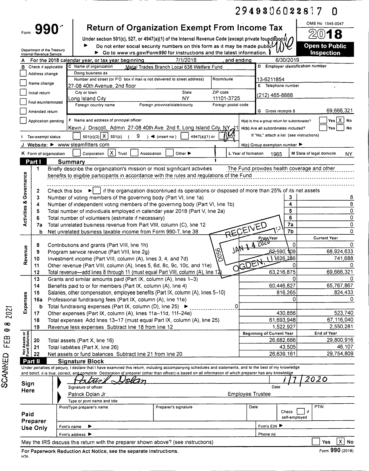 Image of first page of 2018 Form 990O for Steamfitters Industry Fund