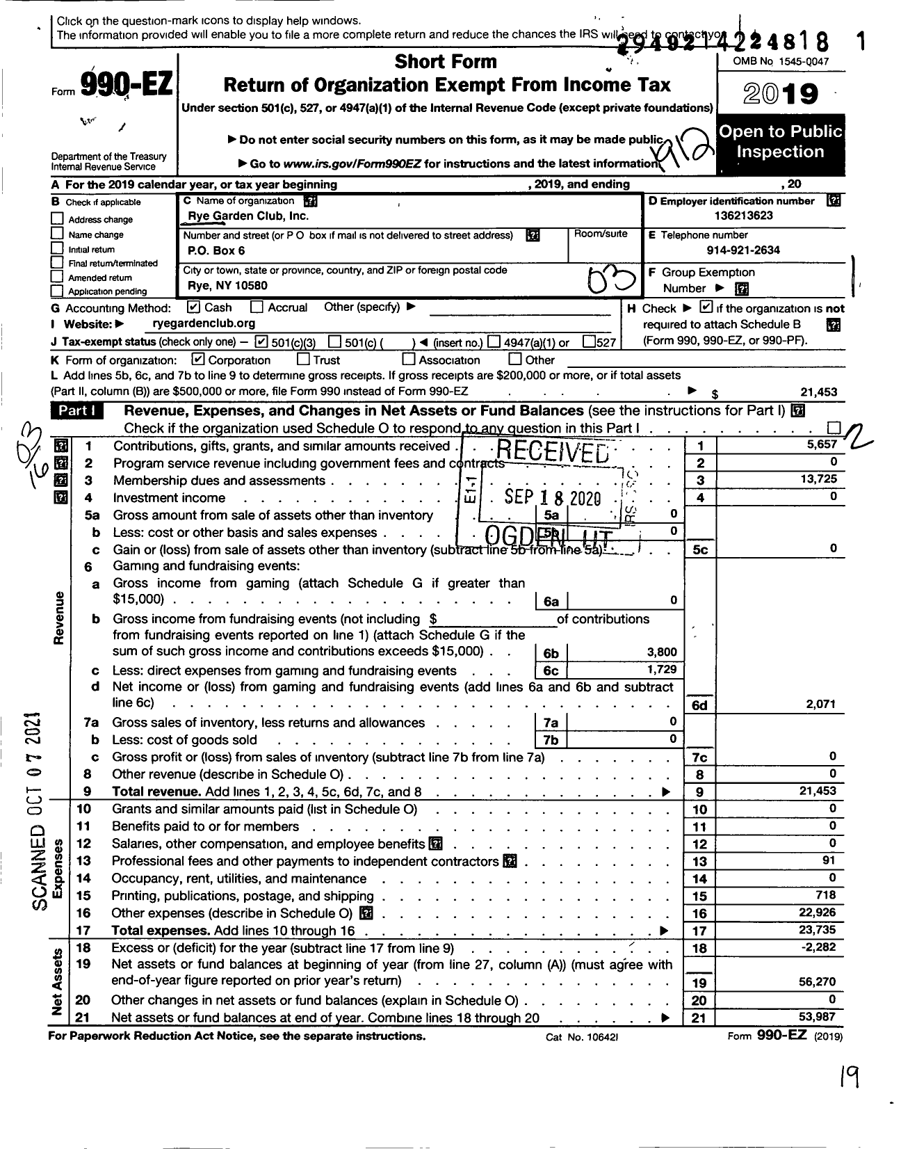 Image of first page of 2019 Form 990EZ for Rye Garden Club