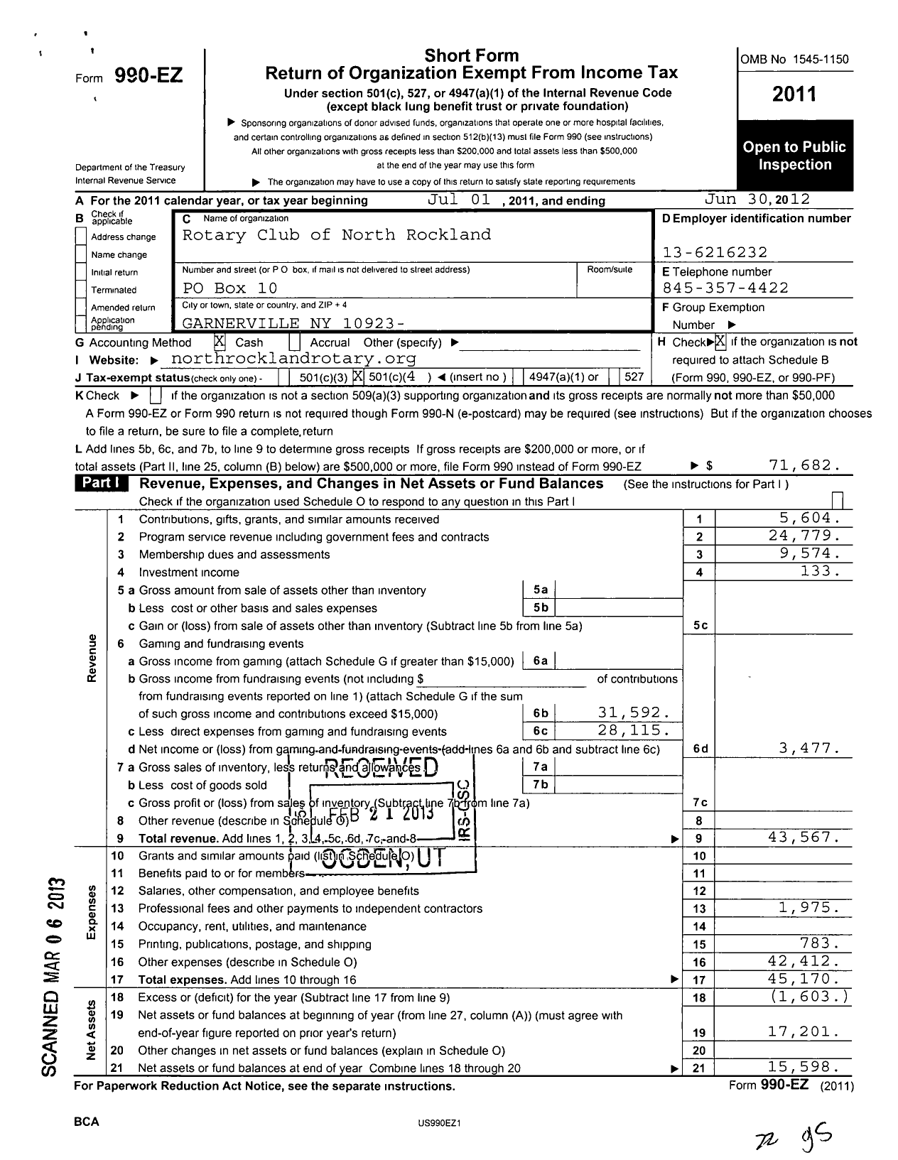 Image of first page of 2011 Form 990EO for Rotary International - North Rockland-Haverstraw