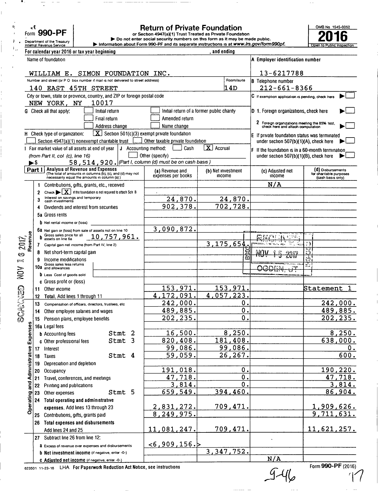 Image of first page of 2016 Form 990PF for William E. Simon Foundation
