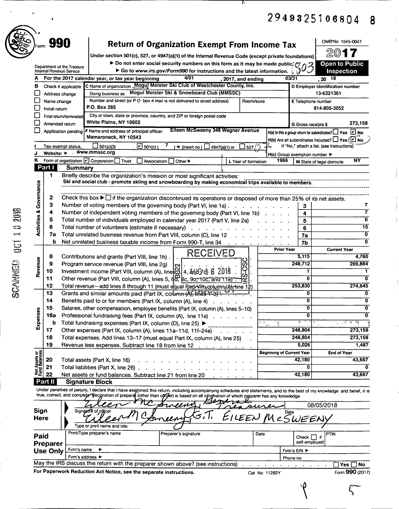 Image of first page of 2017 Form 990O for Mogul Meister Ski & Snowboard Club