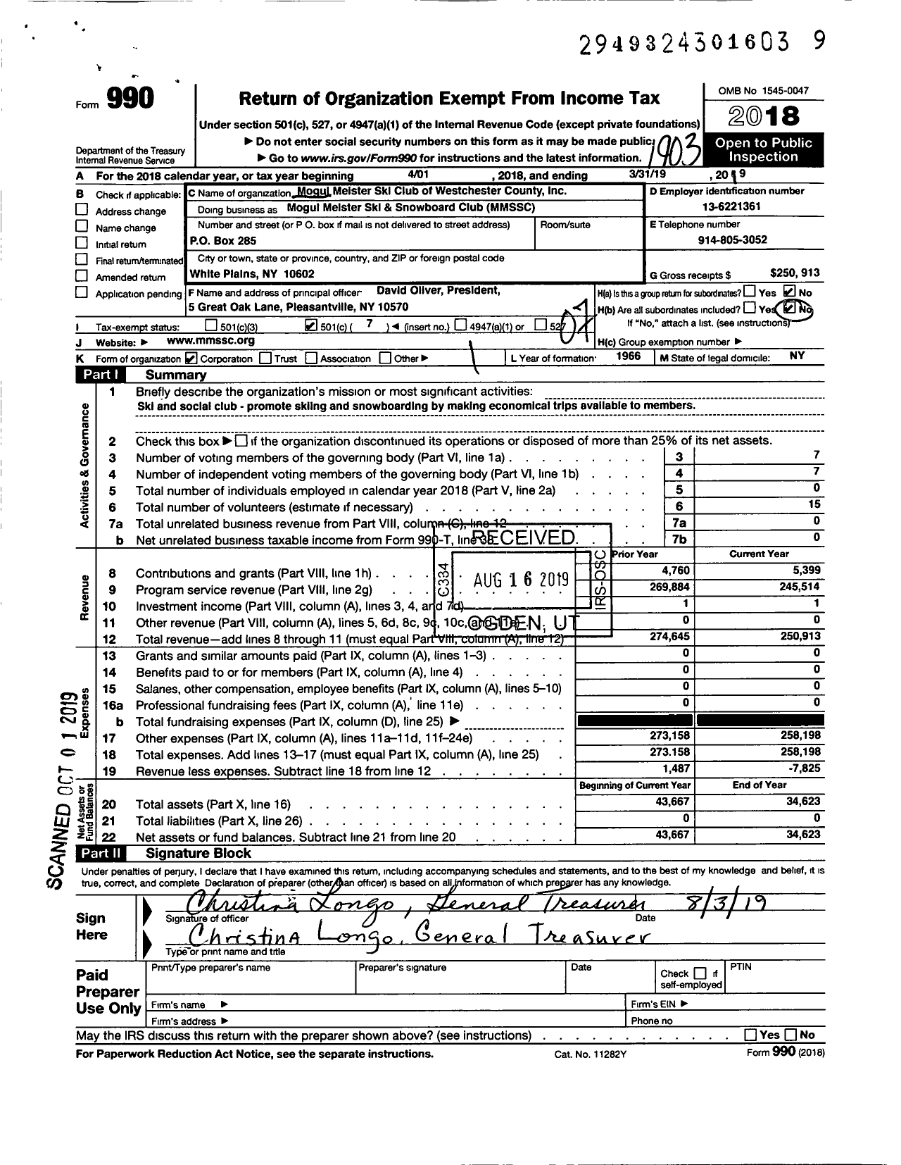 Image of first page of 2018 Form 990O for Mogul Meister Ski & Snowboard Club