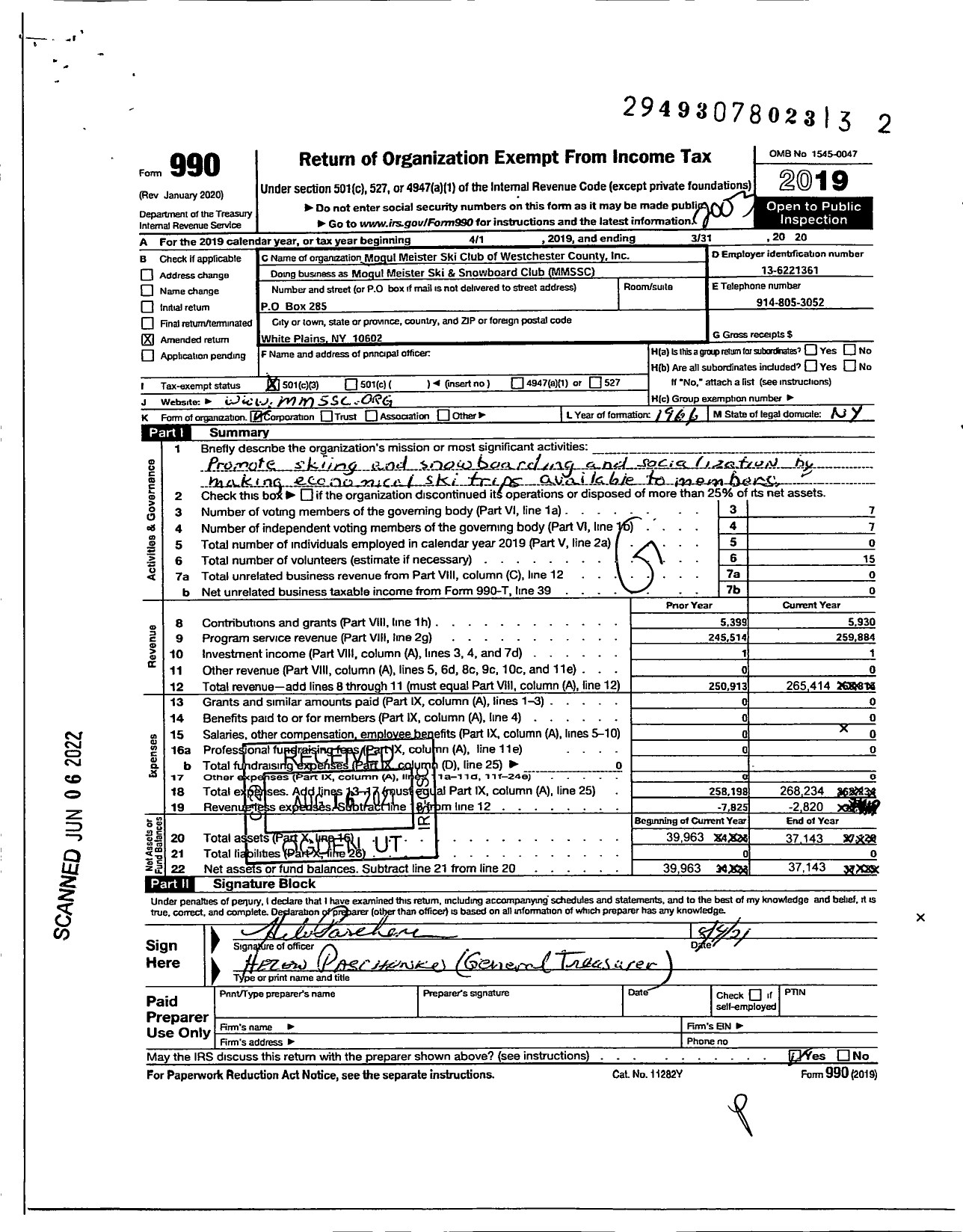 Image of first page of 2019 Form 990 for Mogul Meister Ski & Snowboard Club