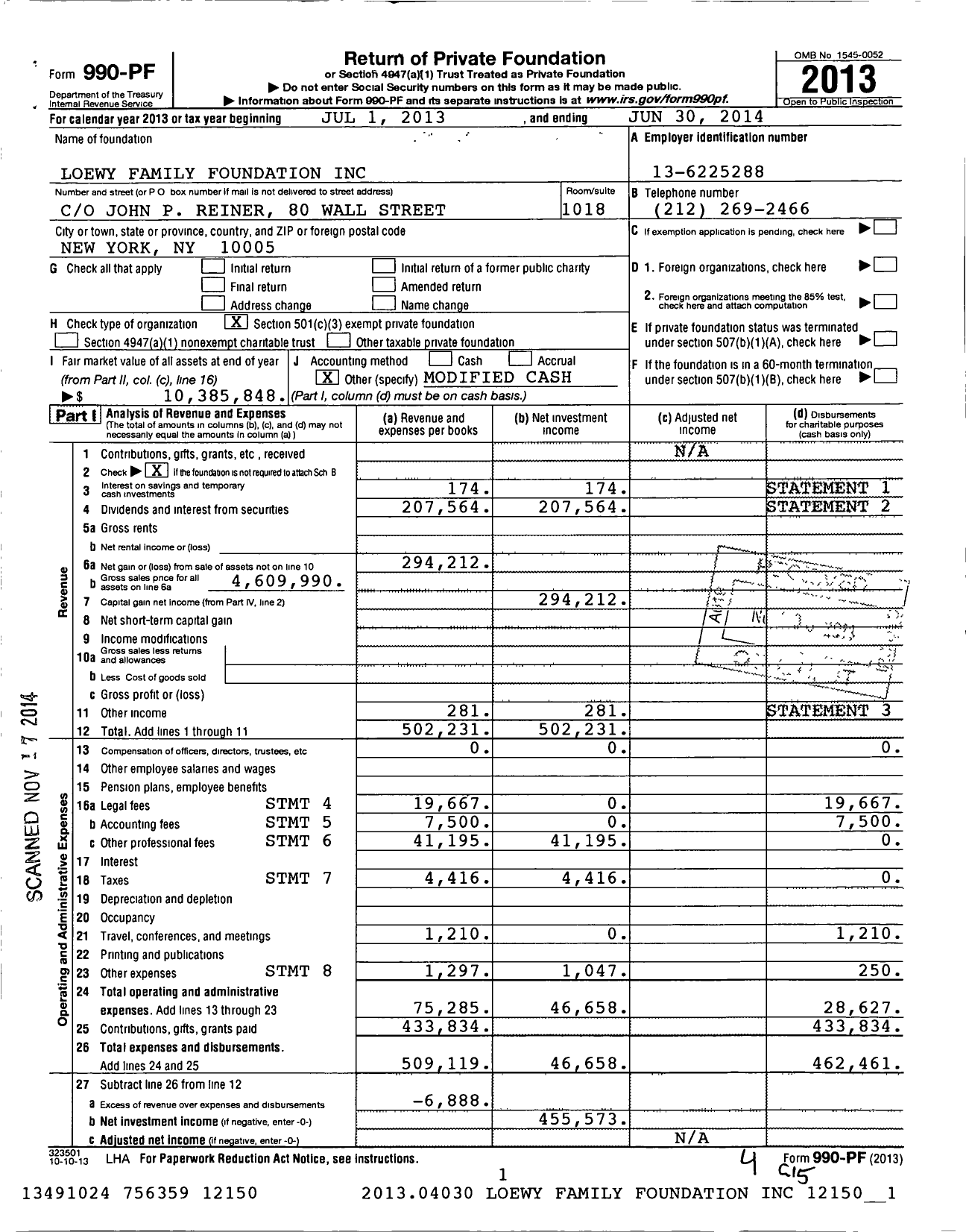 Image of first page of 2013 Form 990PF for Loewy Family Foundation