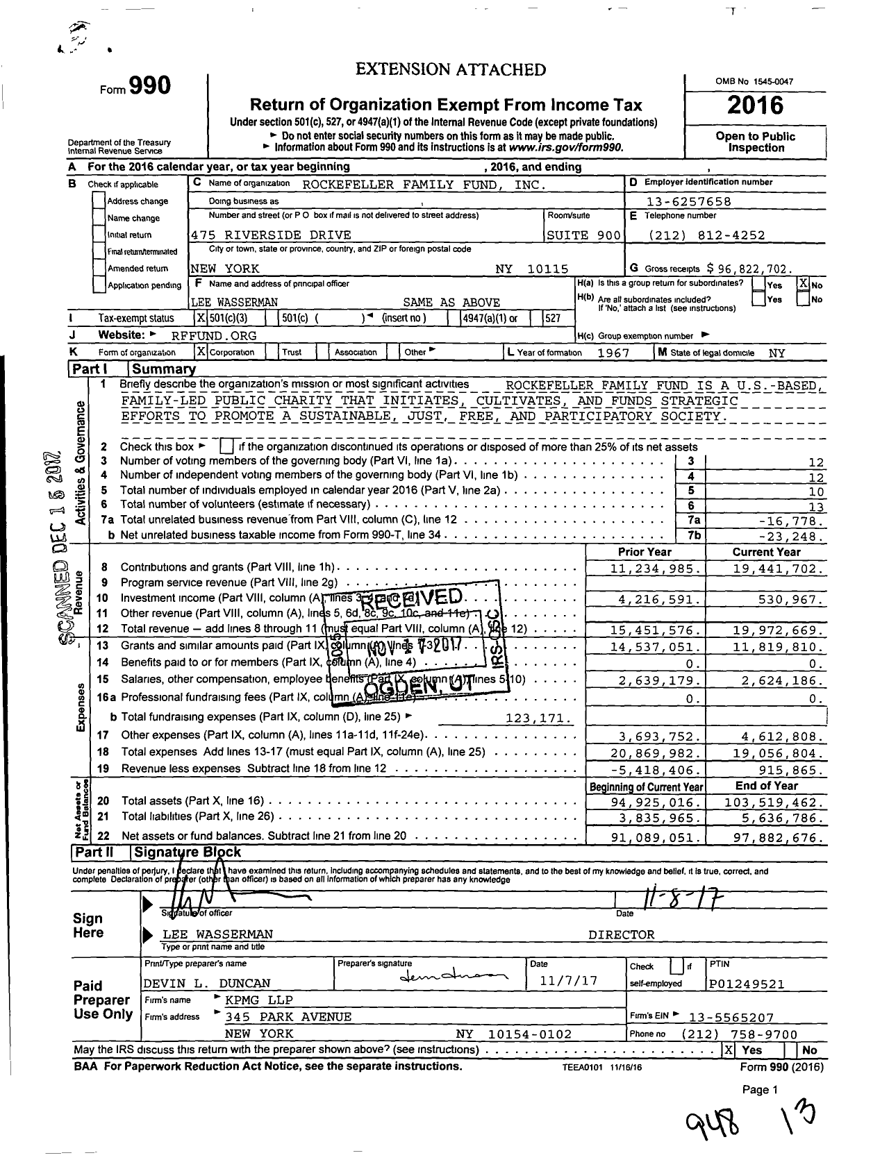 Image of first page of 2016 Form 990 for Rockefeller Family Fund (RFF)