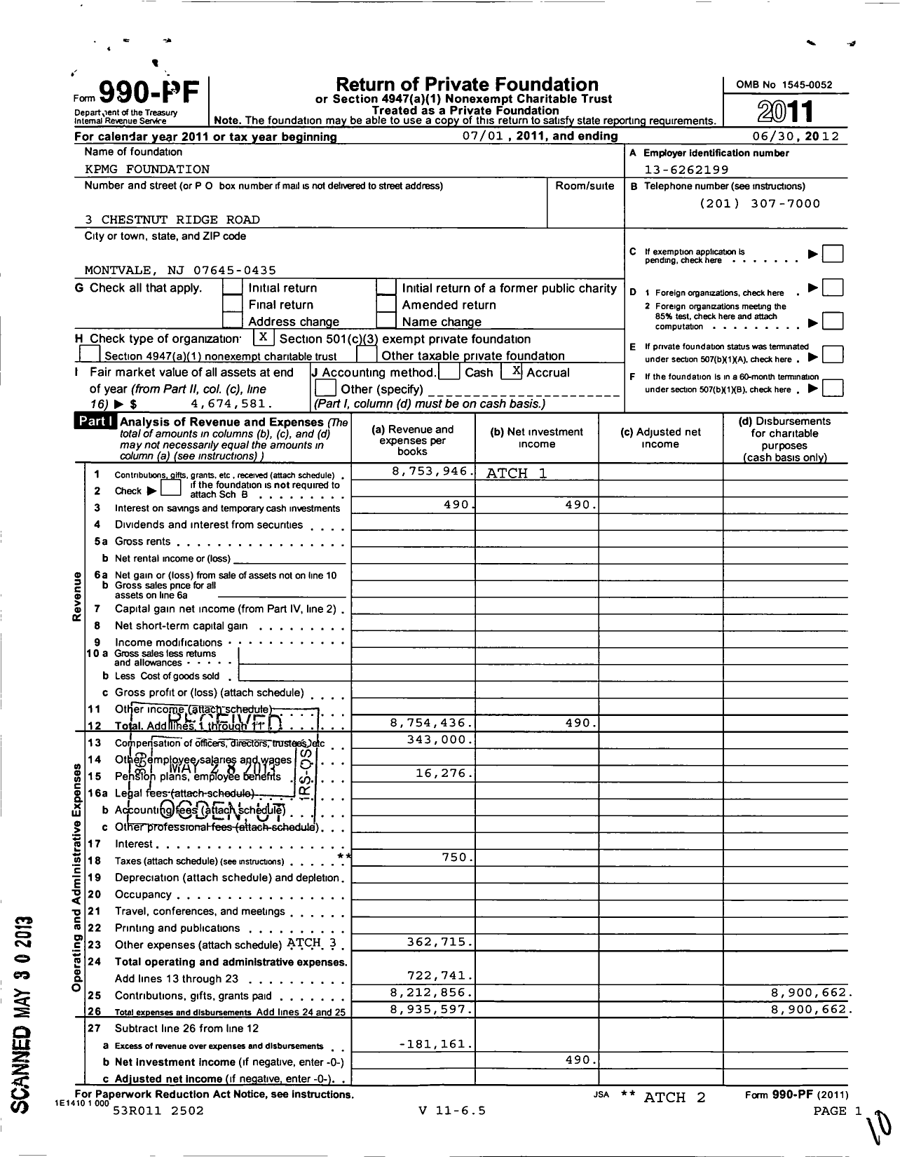 Image of first page of 2011 Form 990PF for KPMG Foundation