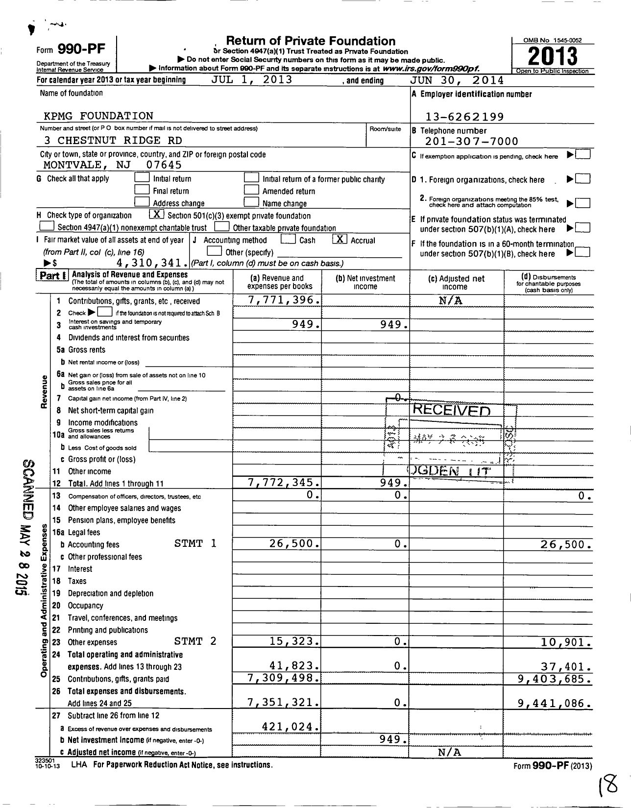 Image of first page of 2013 Form 990PF for KPMG Foundation