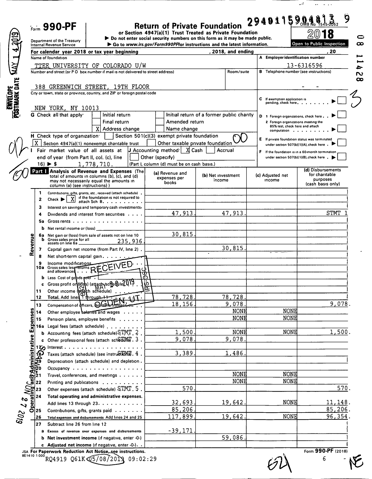 Image of first page of 2018 Form 990PF for Trustees University of Colorado Uw