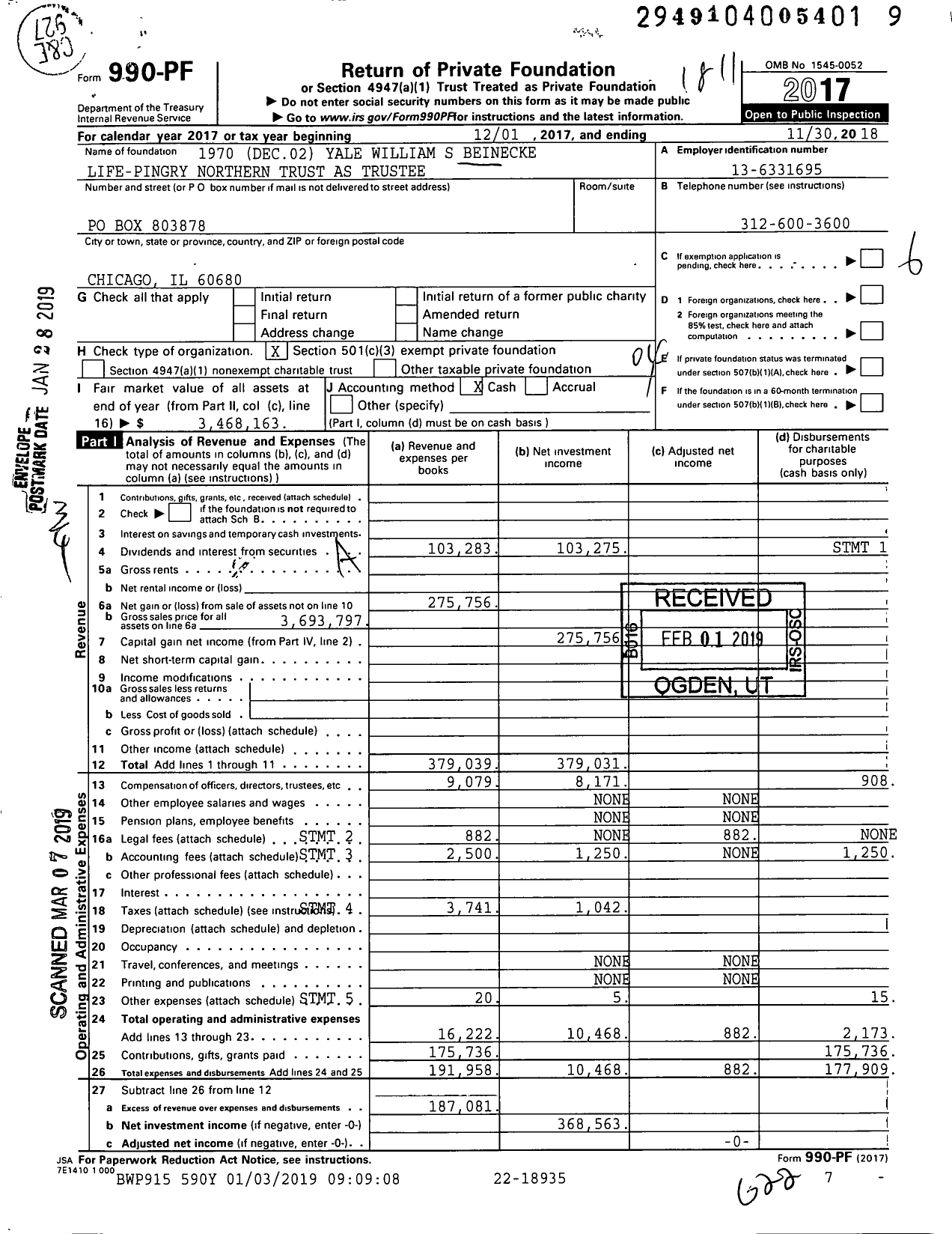 Image of first page of 2017 Form 990PF for 1970