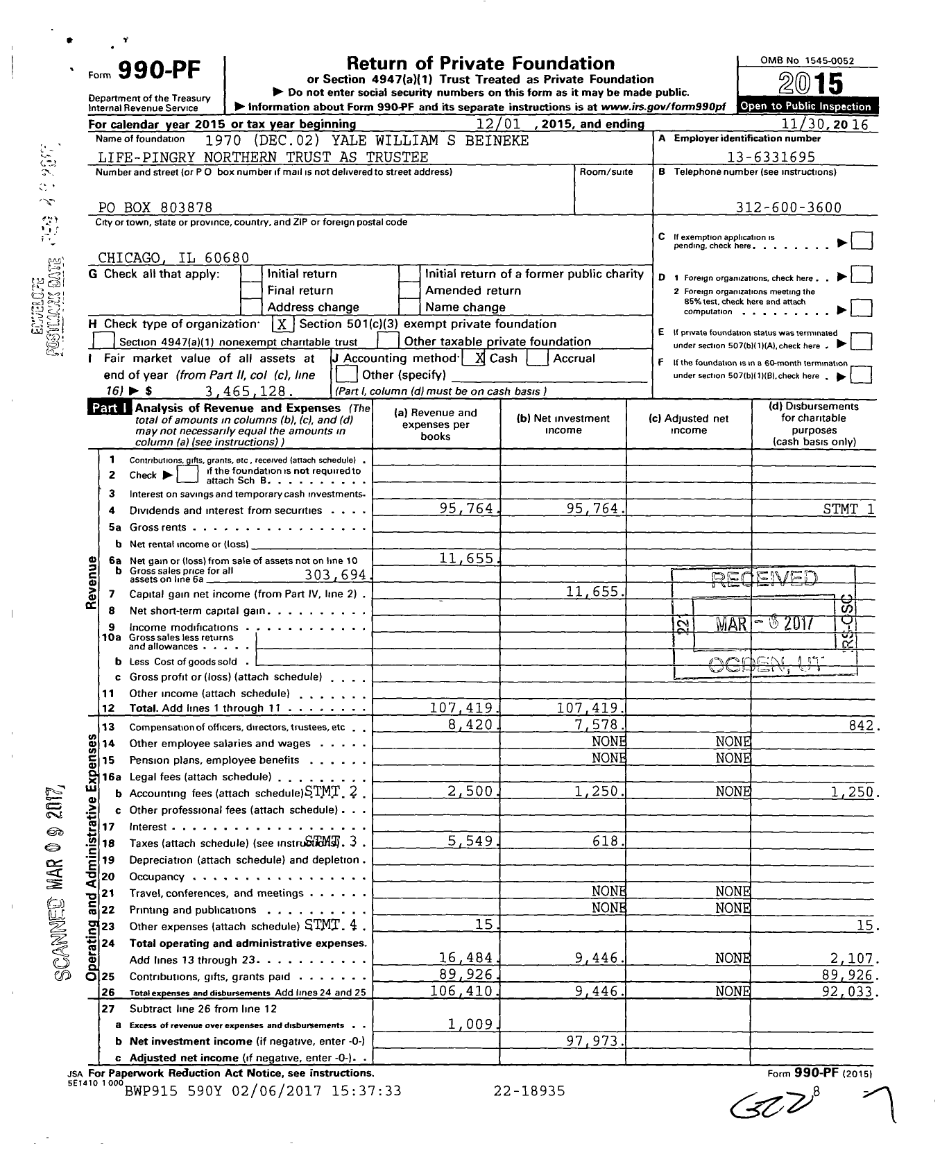 Image of first page of 2015 Form 990PF for 1970
