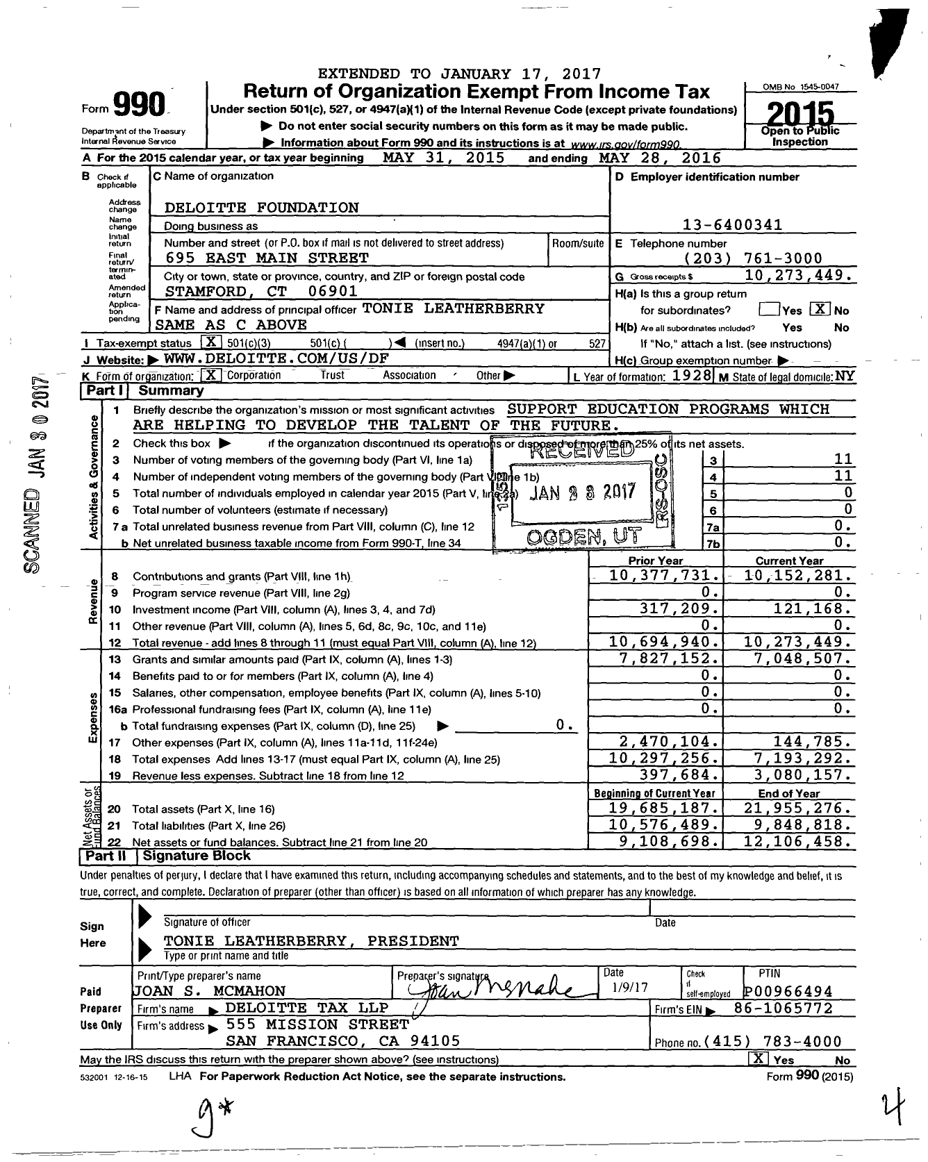 Image of first page of 2015 Form 990 for Deloitte Foundation