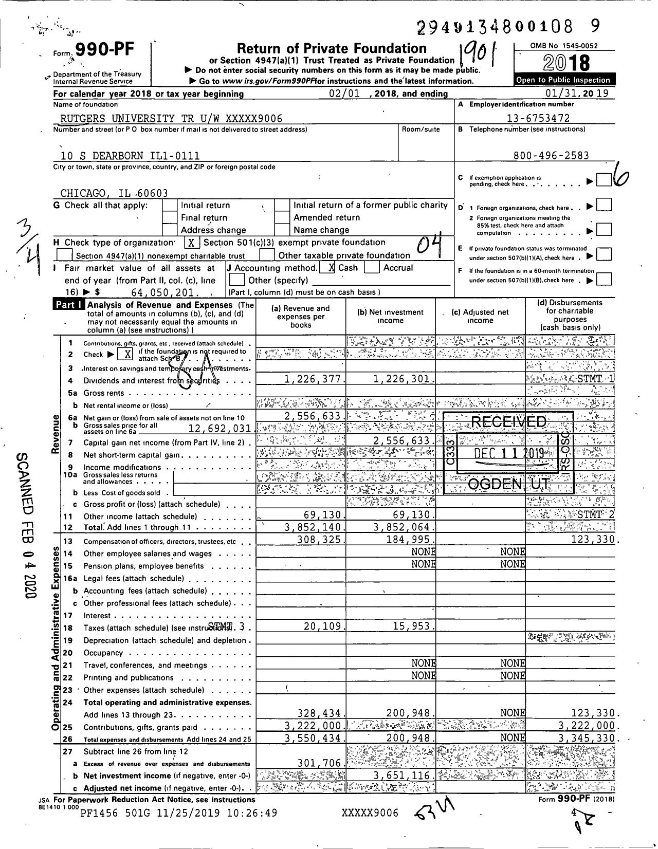 Image of first page of 2018 Form 990PF for Charles Busch Cemetary Trust