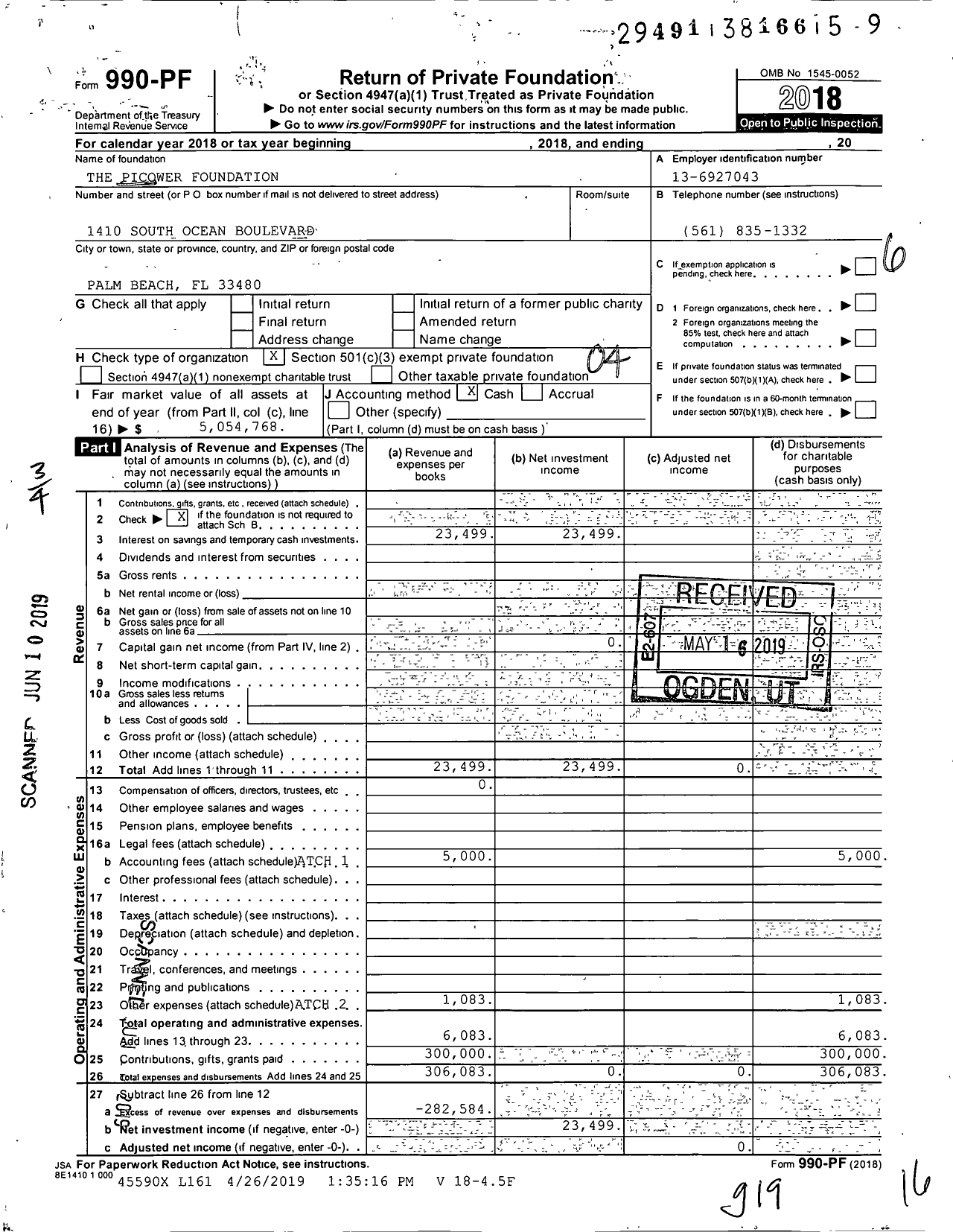 Image of first page of 2018 Form 990PF for The Picower Foundation