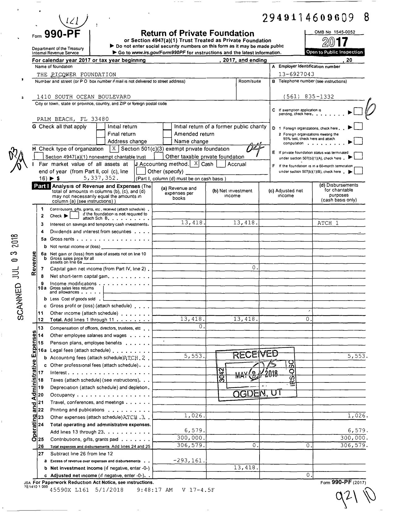Image of first page of 2017 Form 990PF for The Picower Foundation