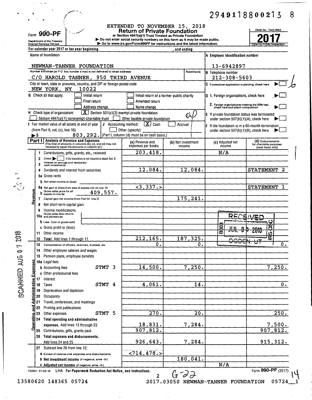 Image of first page of 2017 Form 990PF for Newman-Tanner Foundation
