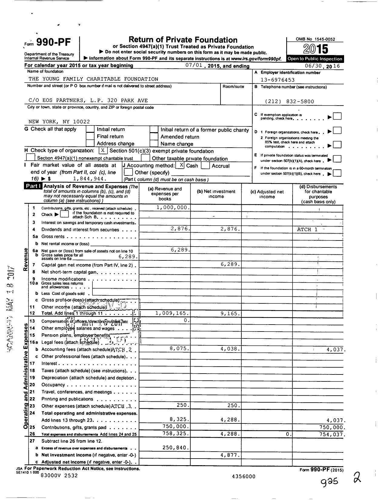 Image of first page of 2015 Form 990PF for The Young Family Charitable Foundation