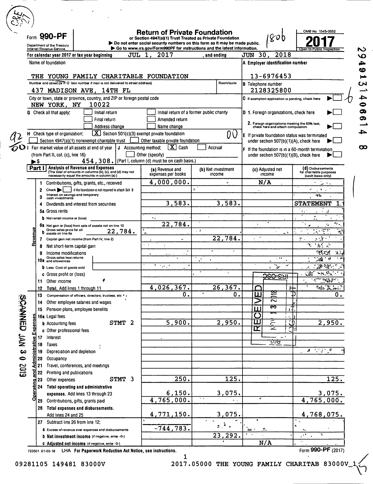 Image of first page of 2017 Form 990PF for The Young Family Charitable Foundation
