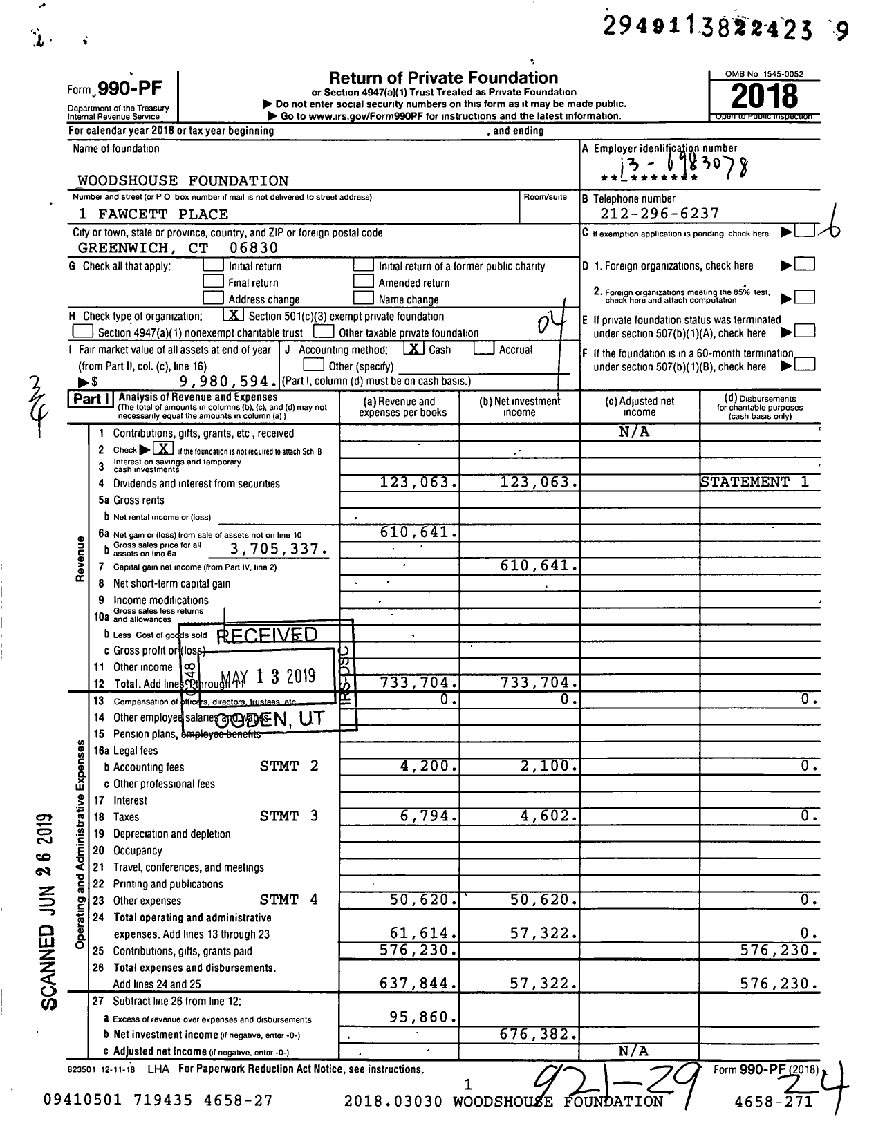 Image of first page of 2018 Form 990PF for Woodshouse Foundation