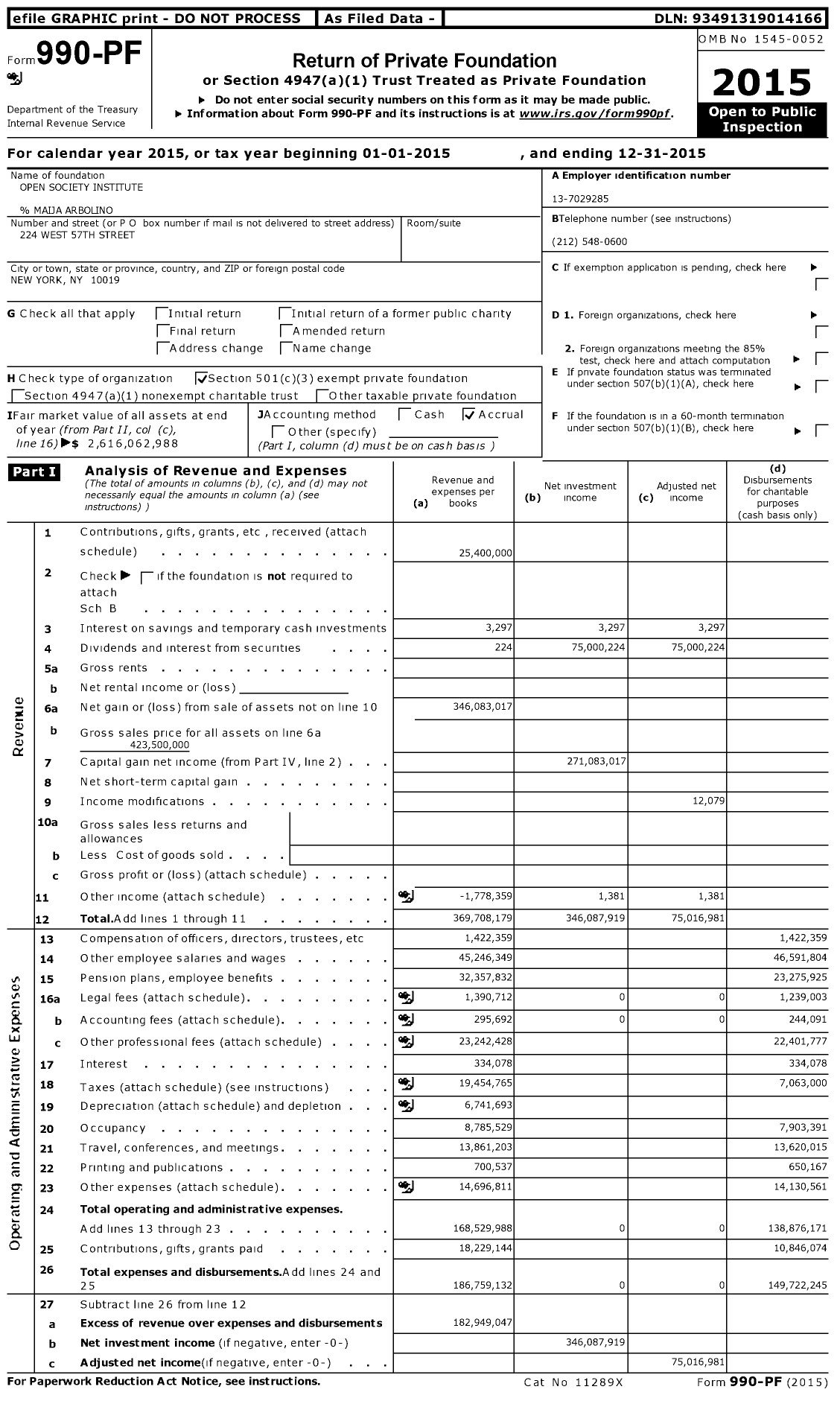 Image of first page of 2015 Form 990PF for Open Society Foundation