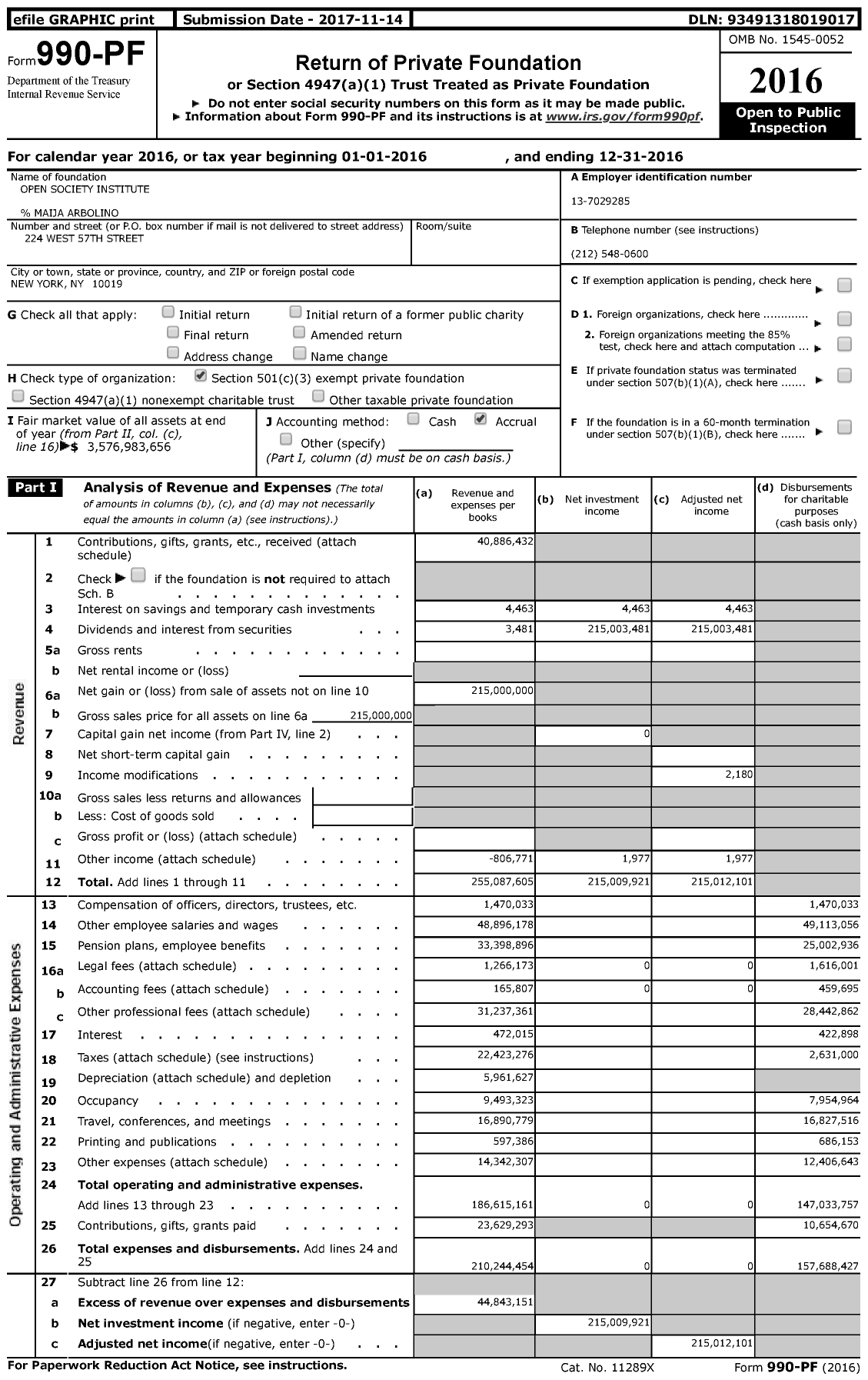 Image of first page of 2016 Form 990PF for Open Society Foundation