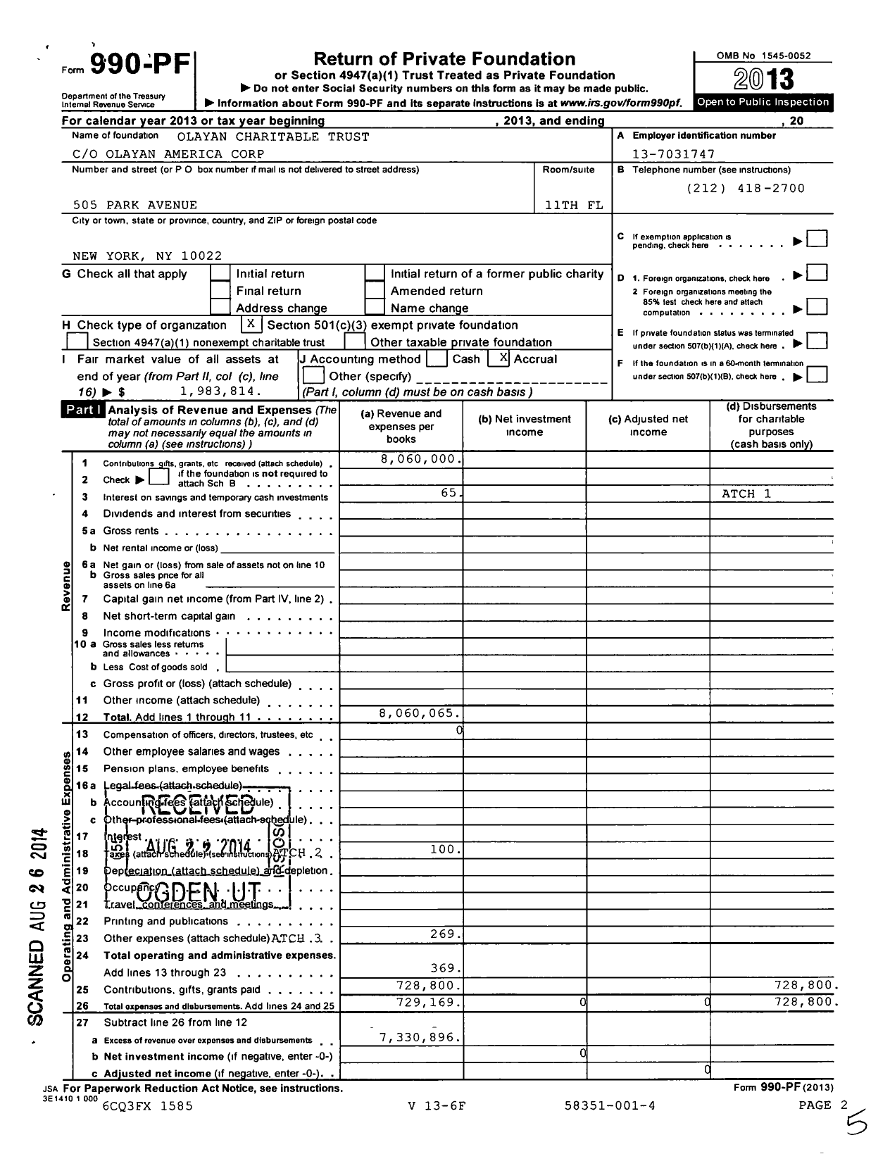 Image of first page of 2013 Form 990PF for Olayan Charitable Trust