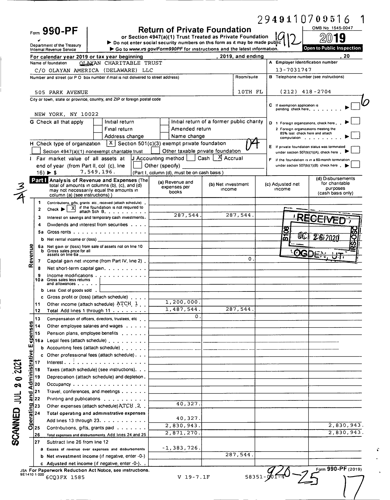 Image of first page of 2019 Form 990PF for Olayan Charitable Trust