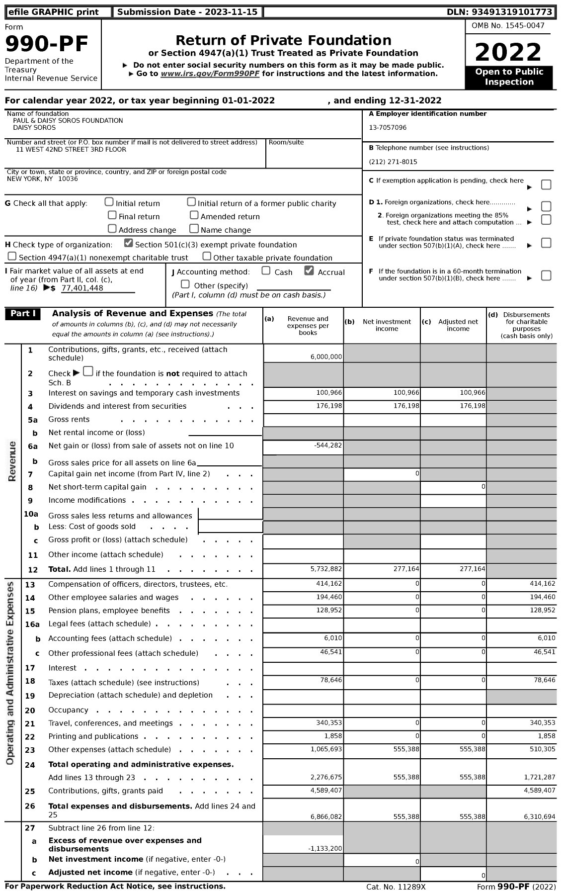 Image of first page of 2022 Form 990PF for Paul & Daisy Soros Fellowships for New Americans