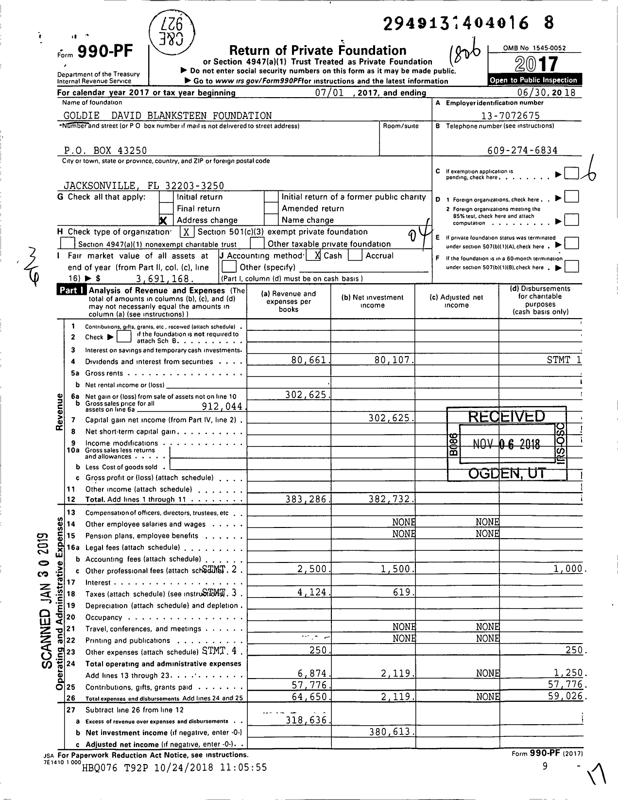 Image of first page of 2017 Form 990PF for Blanksteen David and Goldie FND 1995