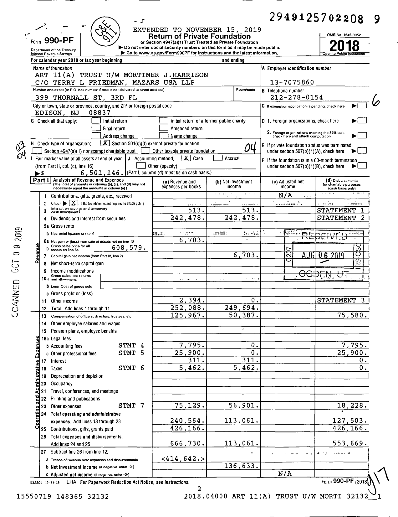 Image of first page of 2018 Form 990PF for Art 11