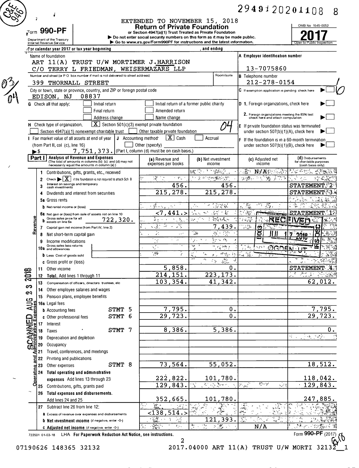 Image of first page of 2017 Form 990PF for Art 11