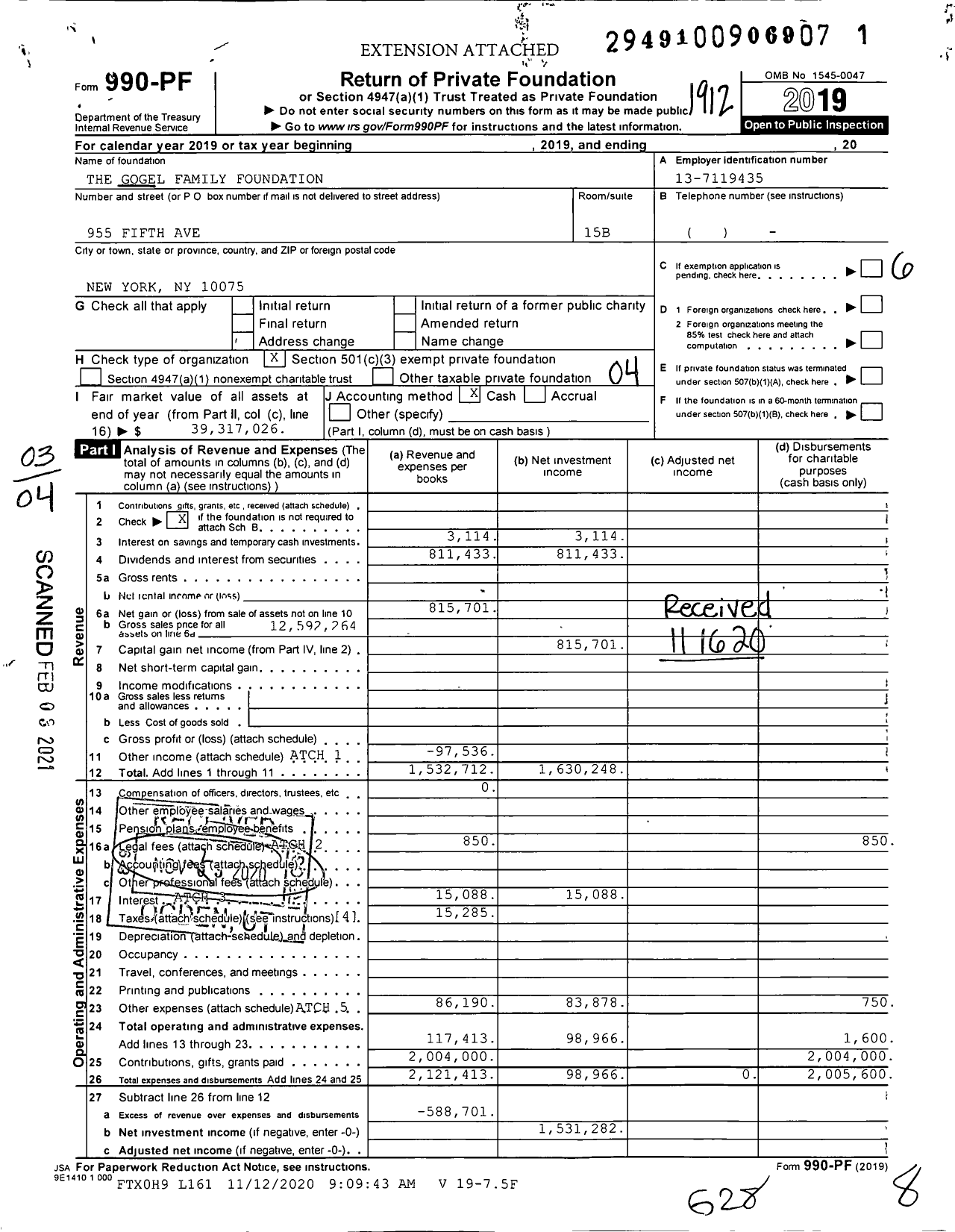 Image of first page of 2019 Form 990PF for The Marshmere Foundation