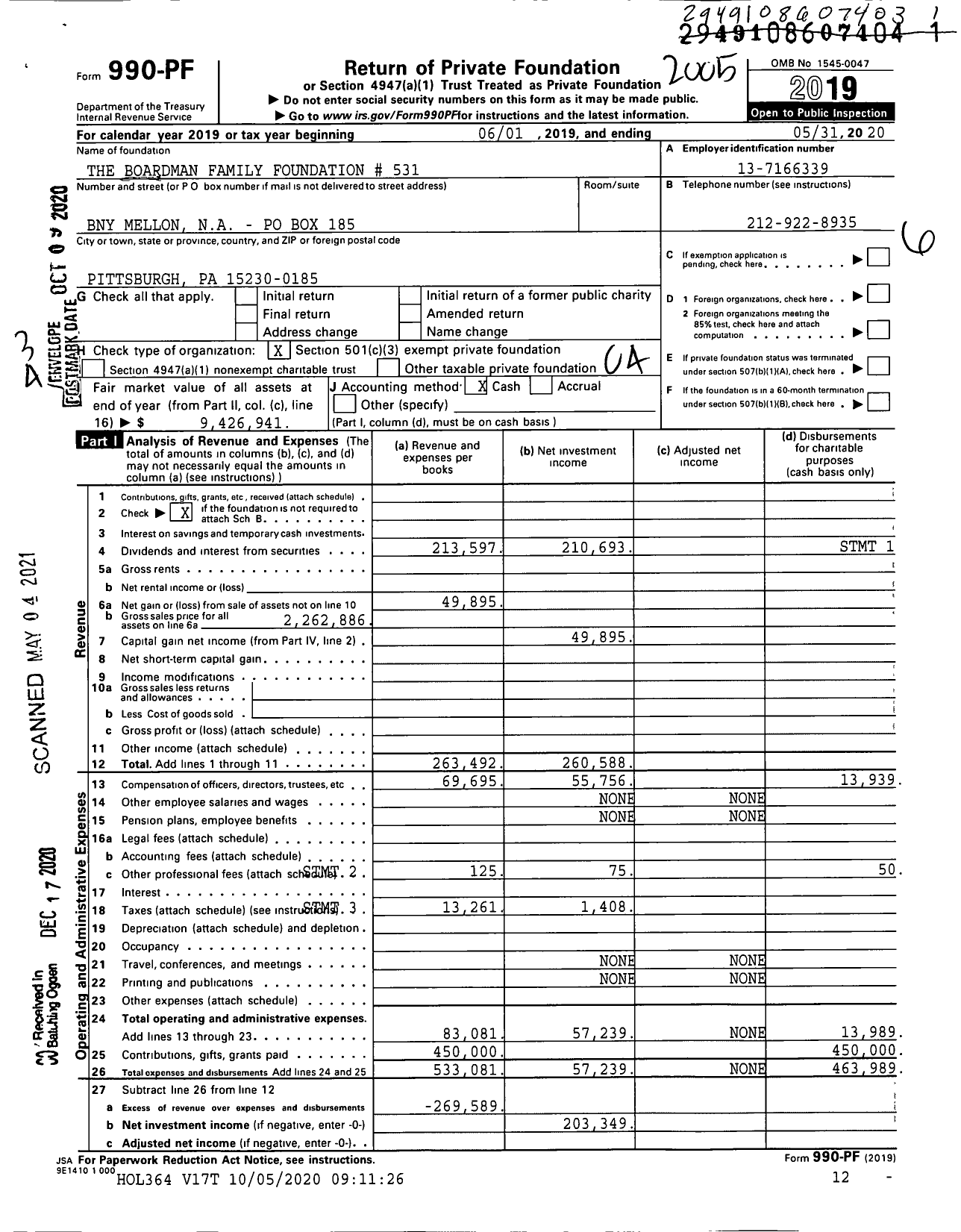 Image of first page of 2019 Form 990PF for The Boardman Family Foundation # 531