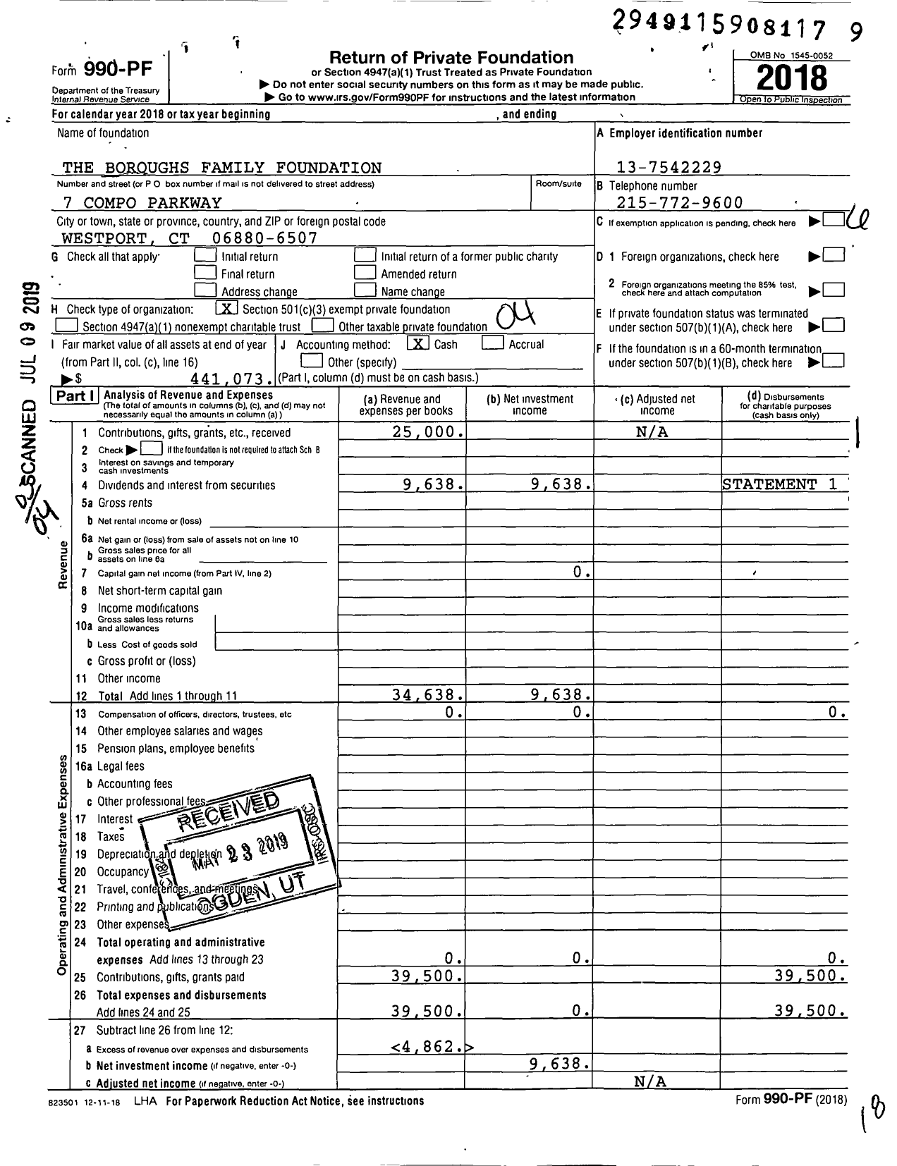 Image of first page of 2018 Form 990PF for The Boroughs Family Foundation