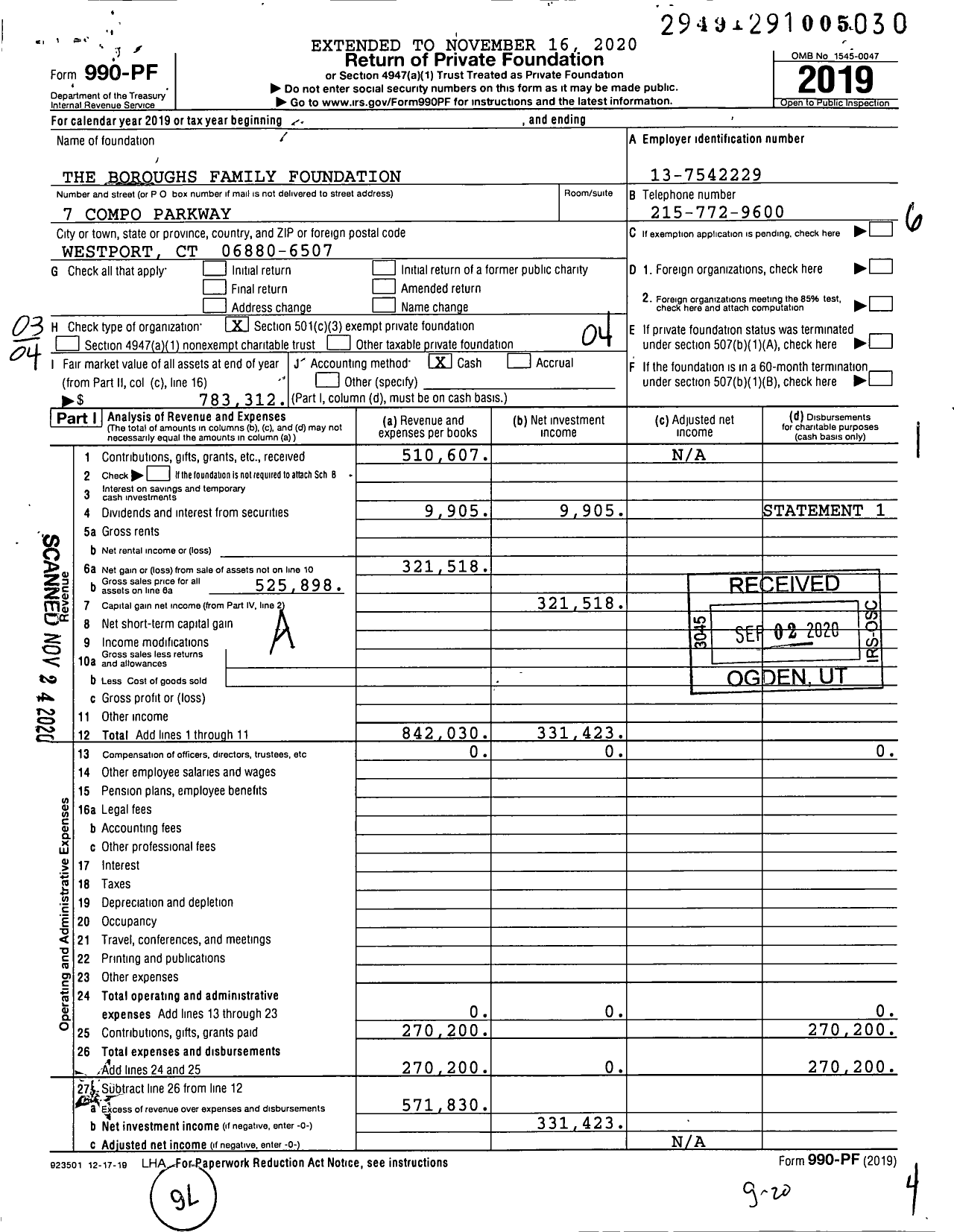 Image of first page of 2019 Form 990PF for The Boroughs Family Foundation