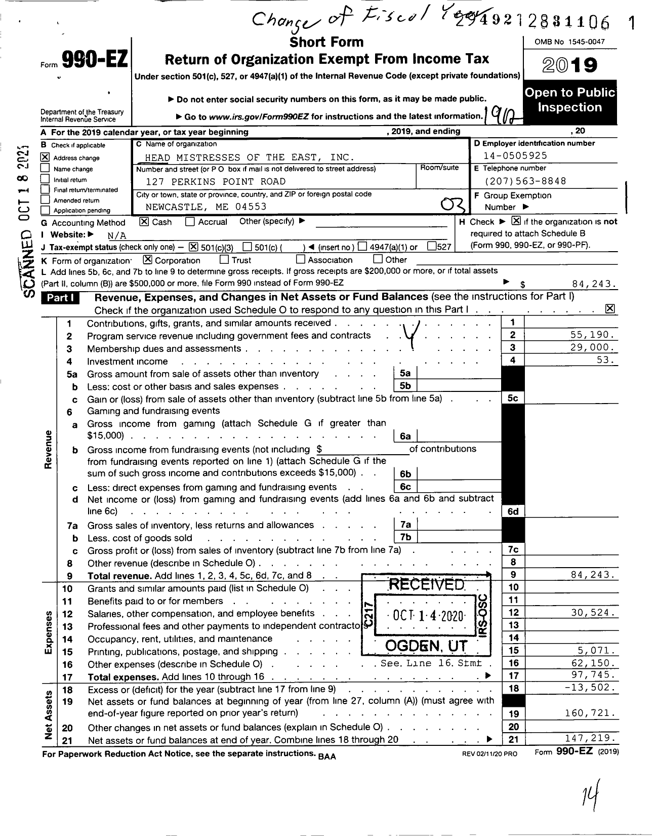 Image of first page of 2019 Form 990EZ for The 1911 Group