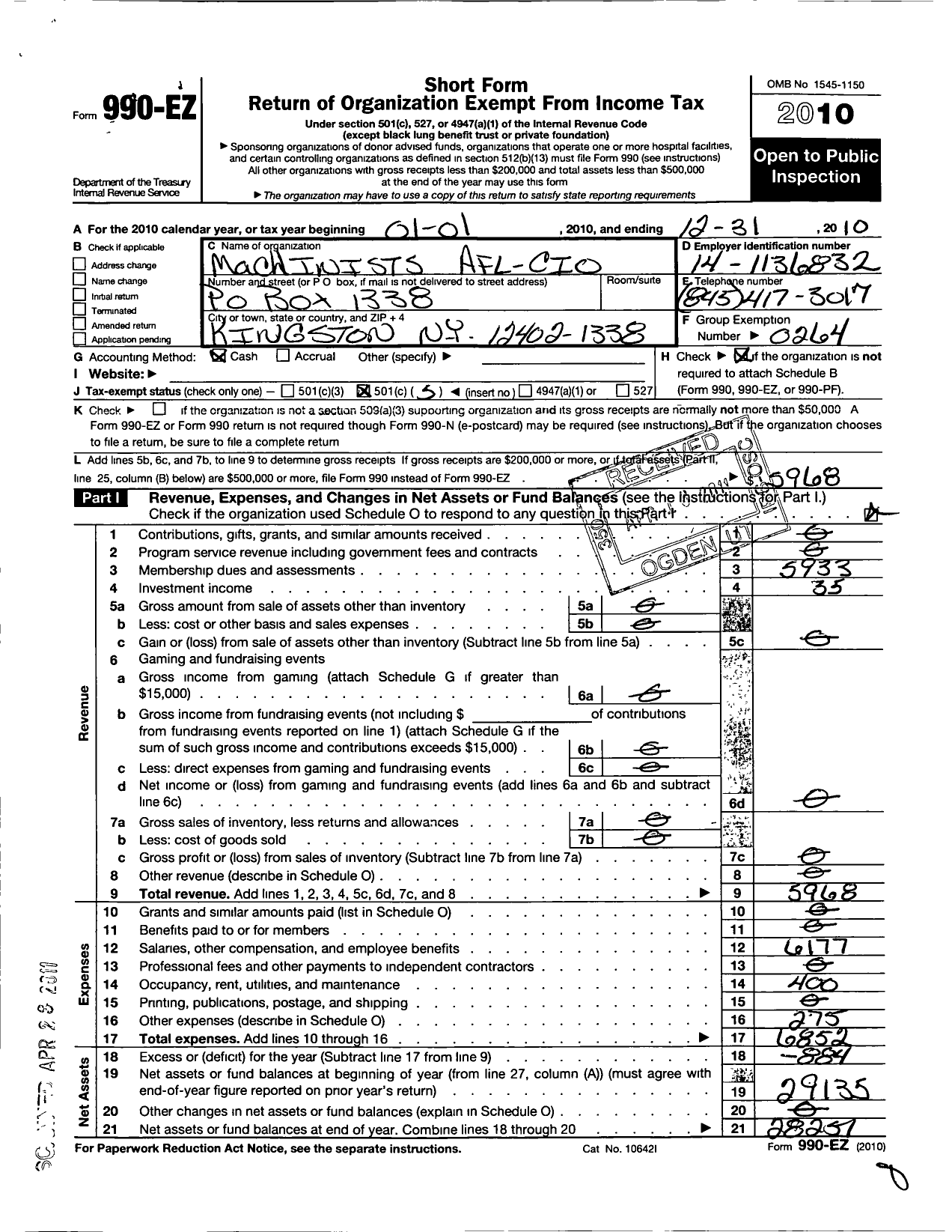 Image of first page of 2010 Form 990EO for International Association of Machinists and Aerospace Workers - 1562