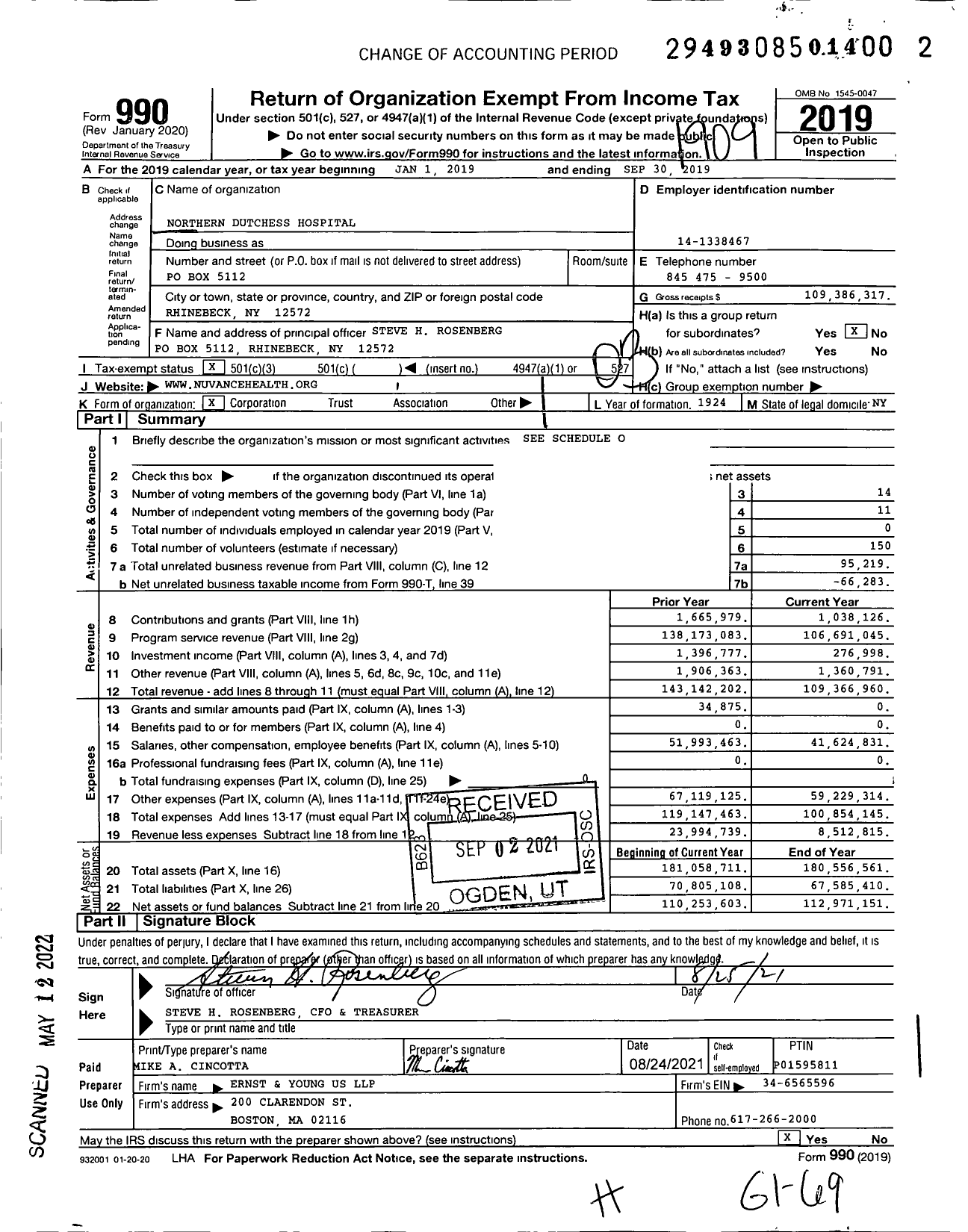 Image of first page of 2018 Form 990 for Northern Dutchess Hospital (NDH)