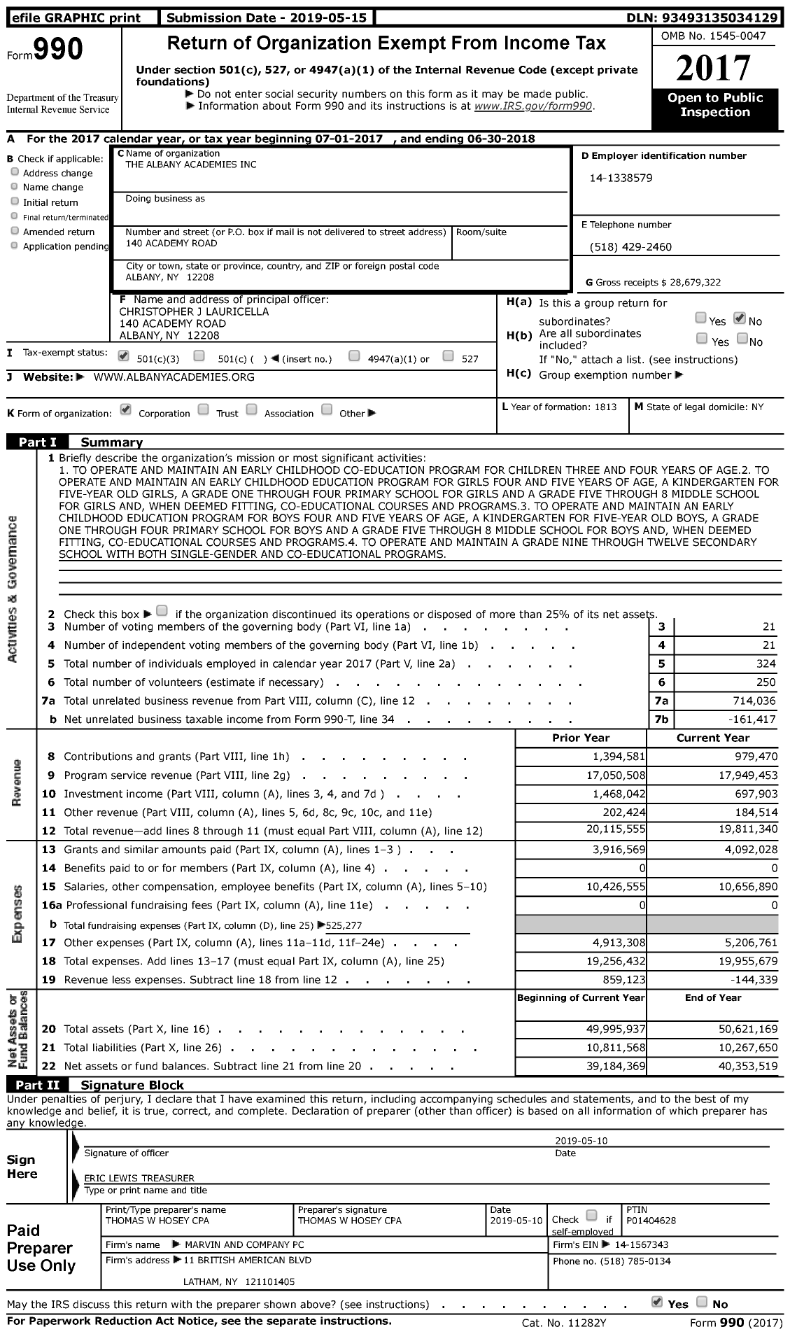 Image of first page of 2017 Form 990 for The Albany Academies